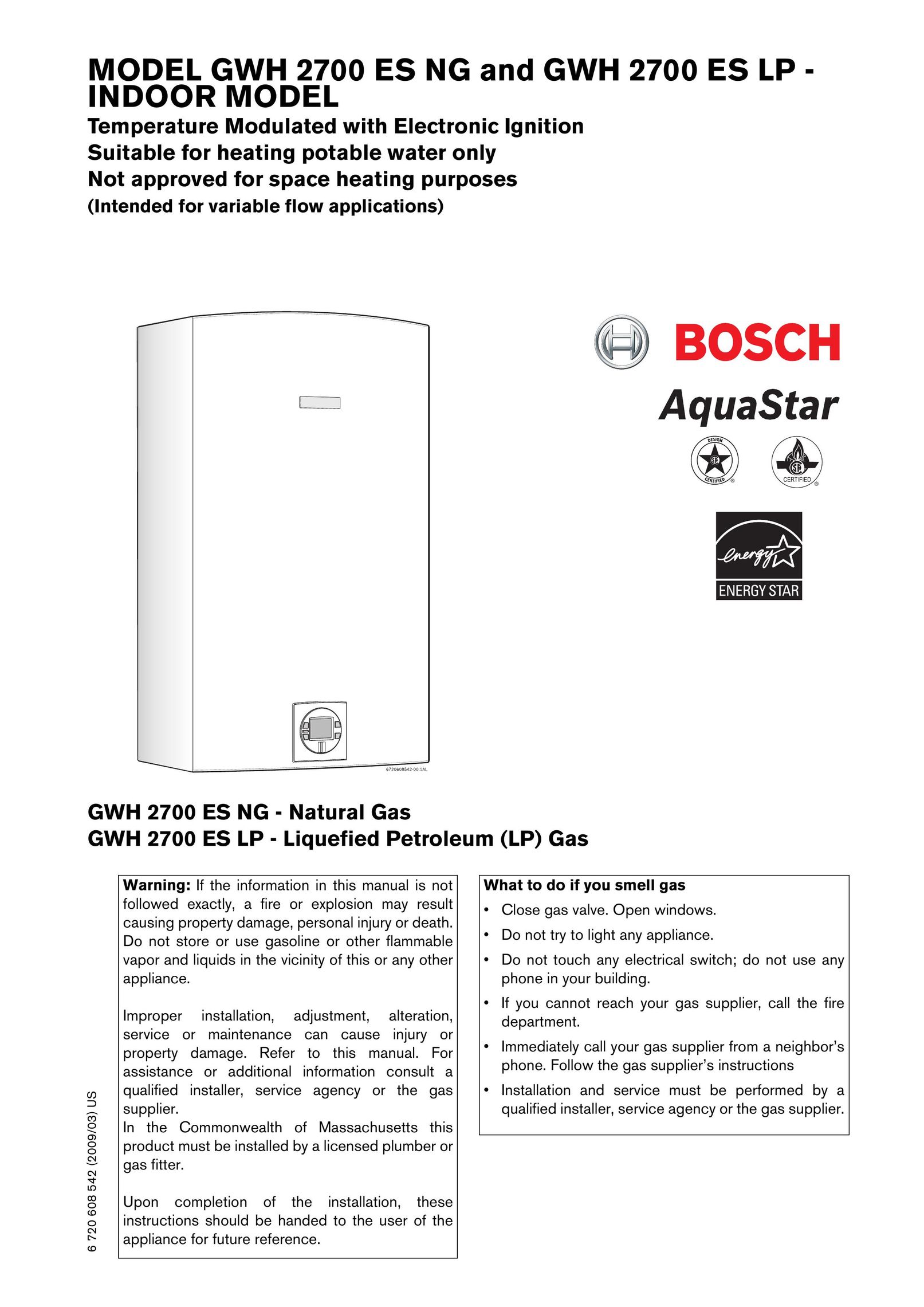 Bosch Appliances ESVVT Water Heater User Manual