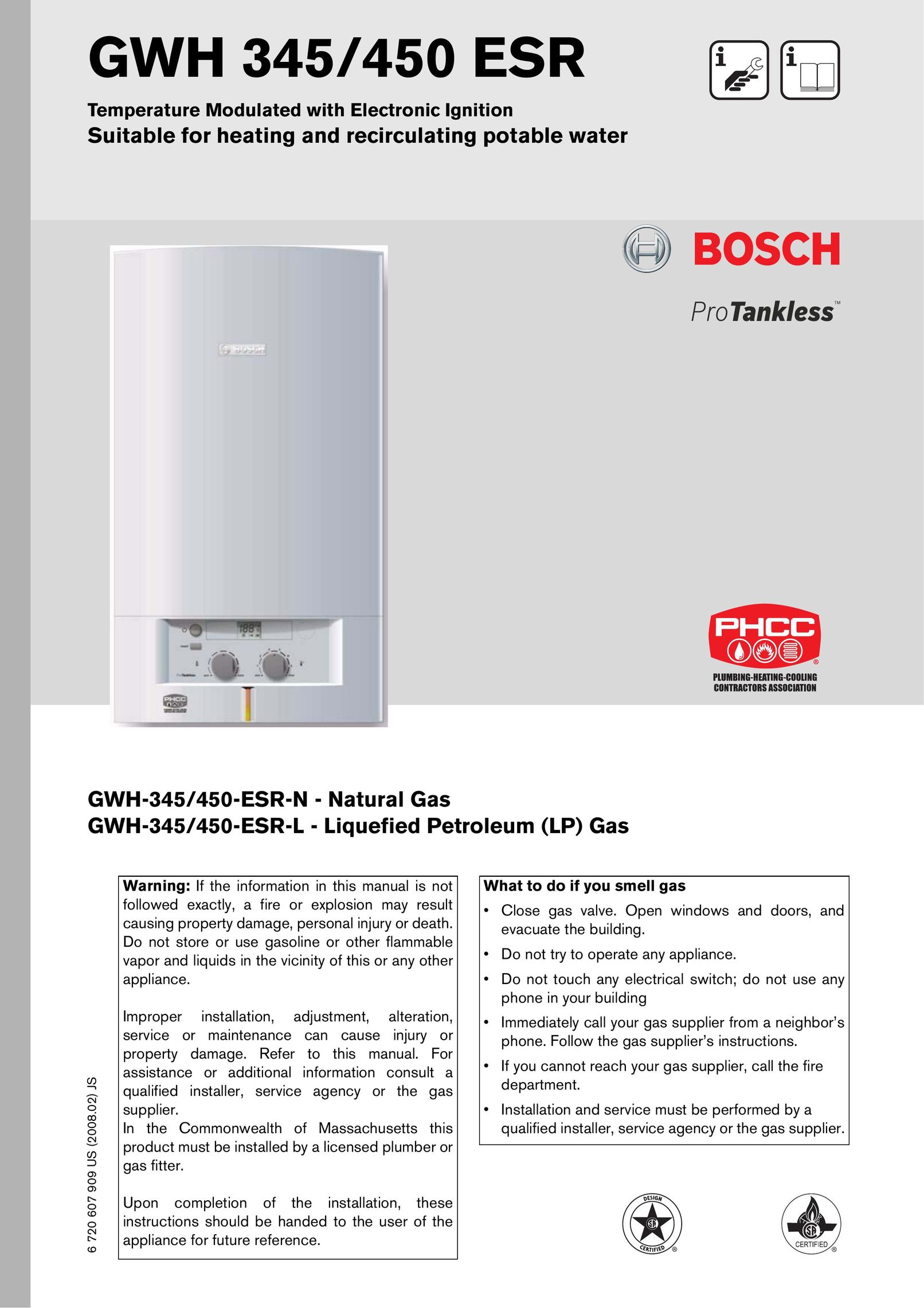 Bosch Appliances GWH-345/450-ESR-L Water Heater User Manual