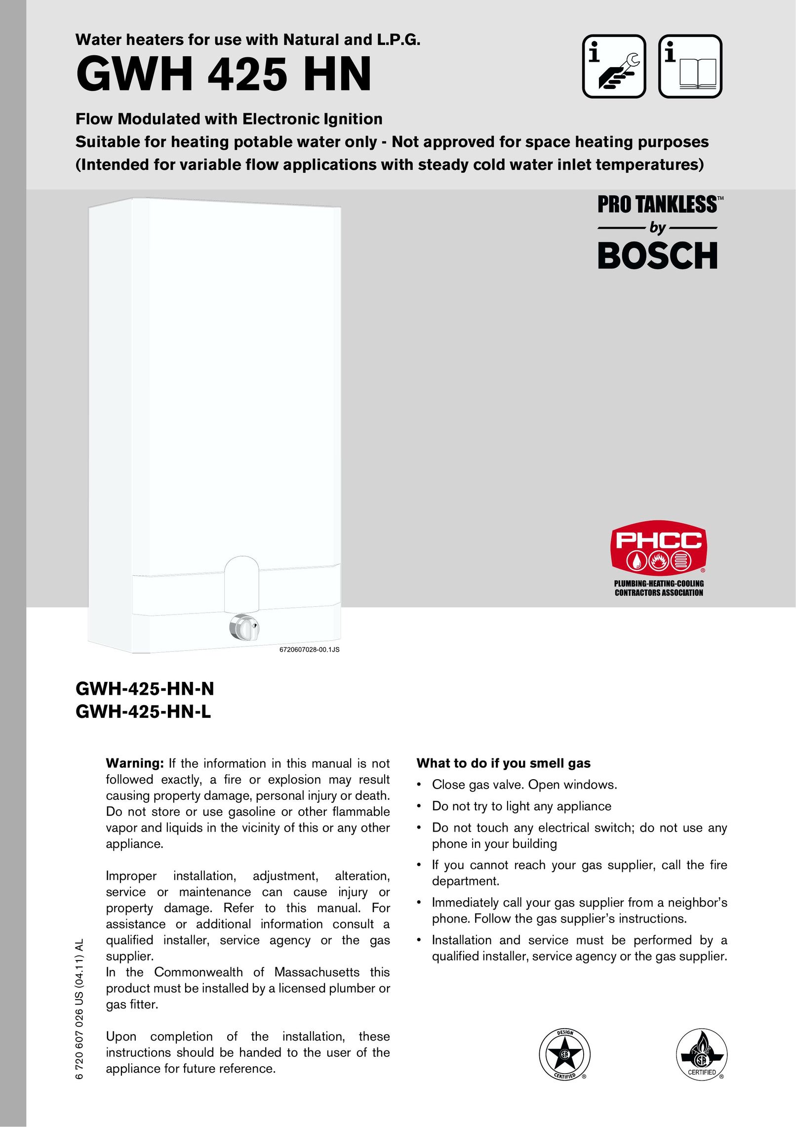 Bosch Appliances GWH-425-HN-N Water Heater User Manual