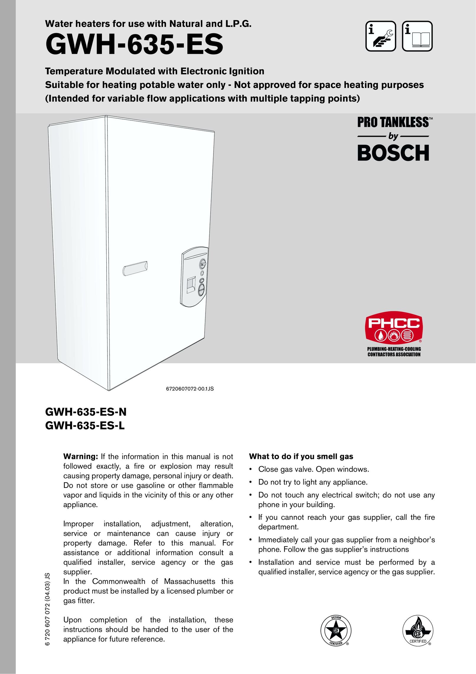 Bosch Appliances GWH-635-ES Water Heater User Manual