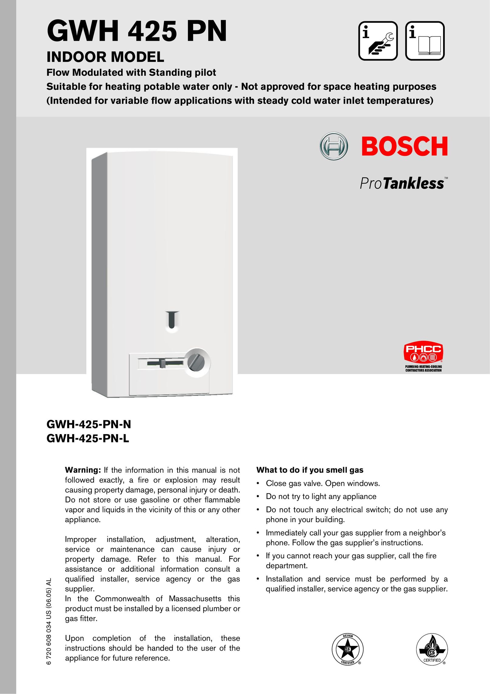 Bosch Appliances Model GWH 425 Water Heater User Manual