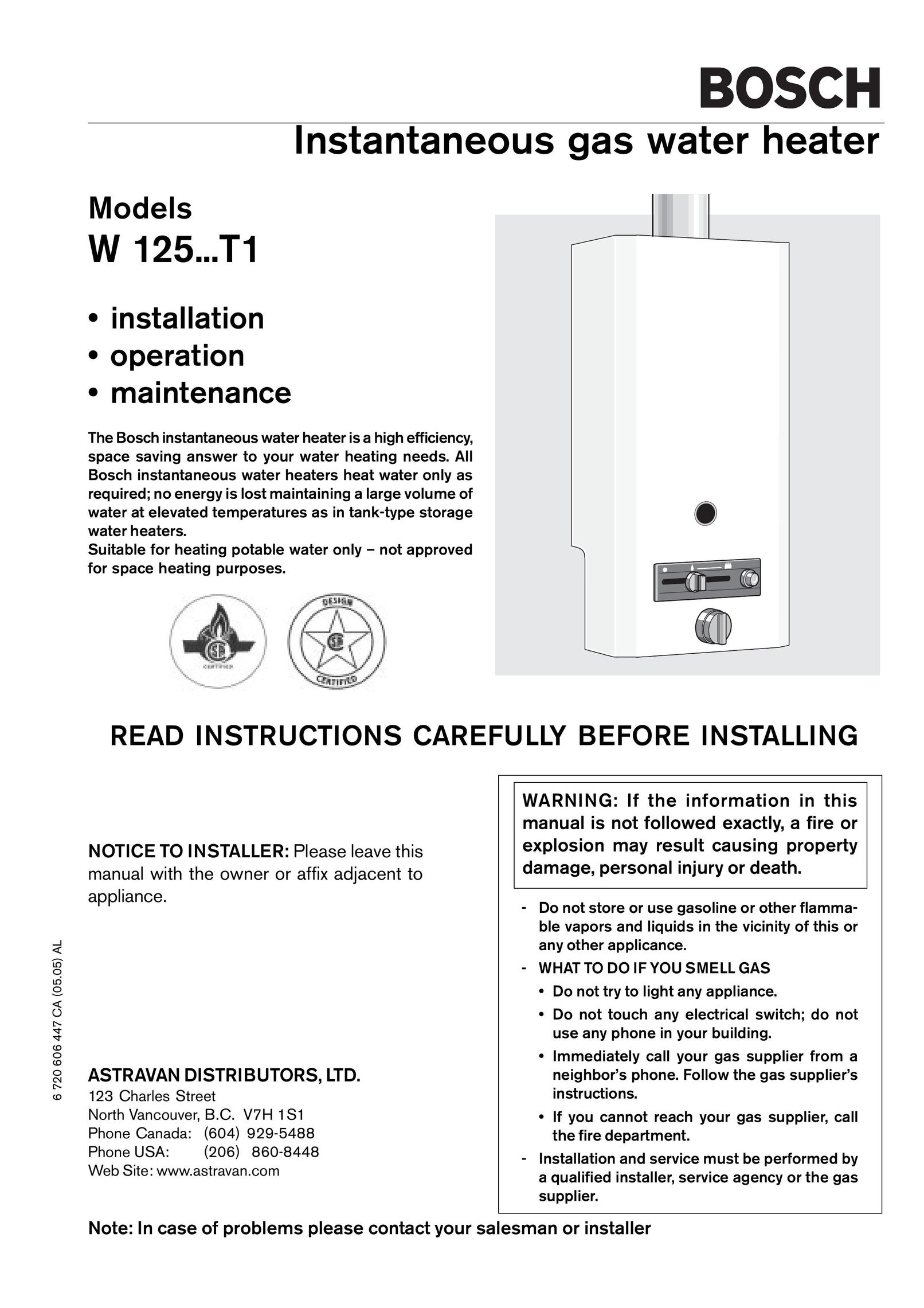 Bosch Appliances W125K... Water Heater User Manual