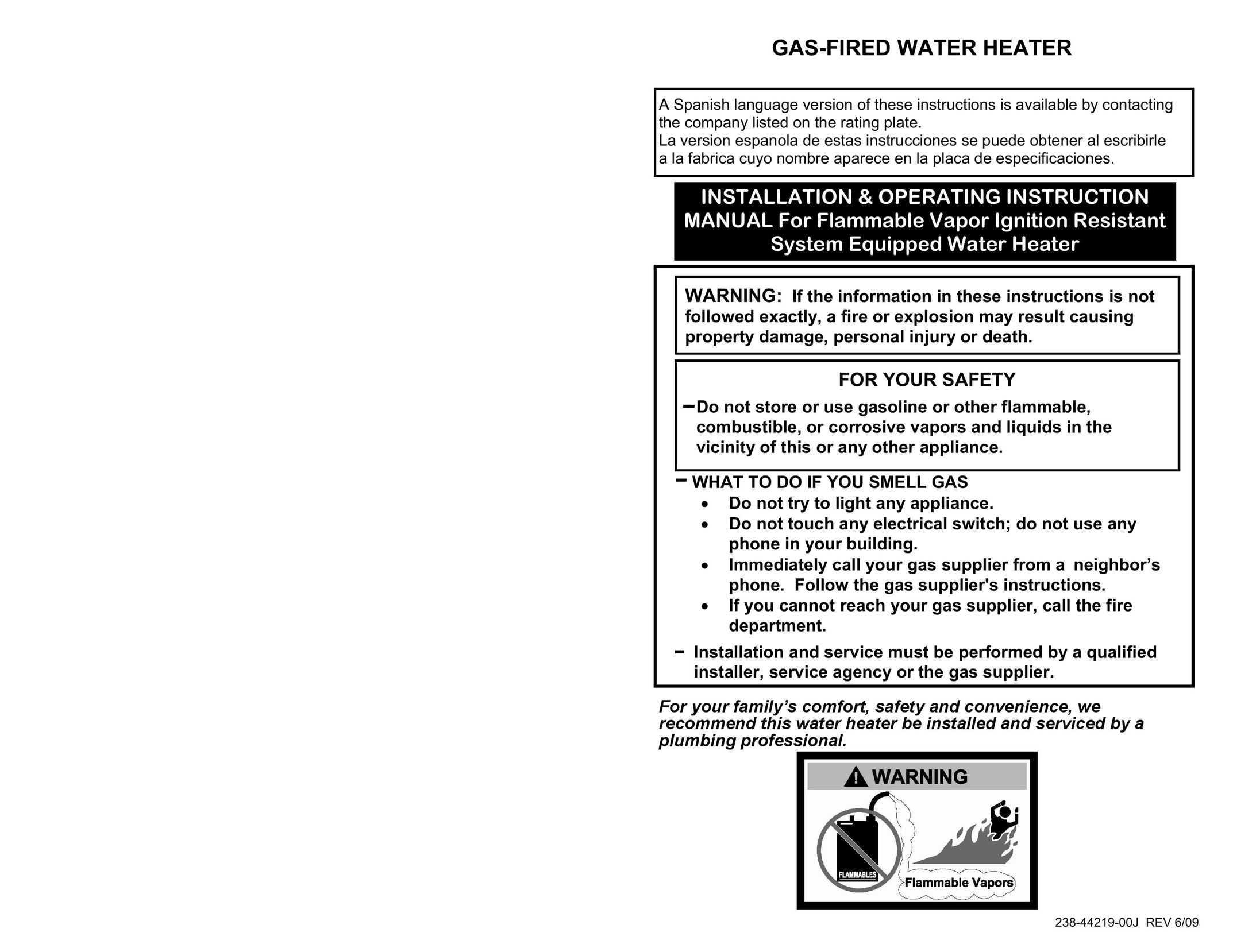 Bradford-White Corp 238-44219-00J Water Heater User Manual