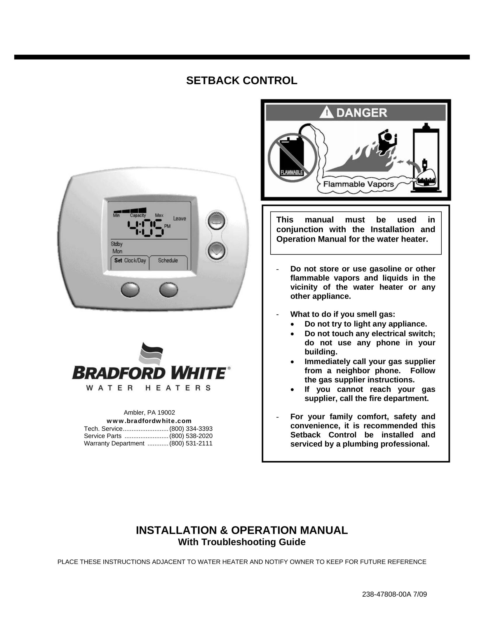 Bradford-White Corp 238-47808-00A Water Heater User Manual