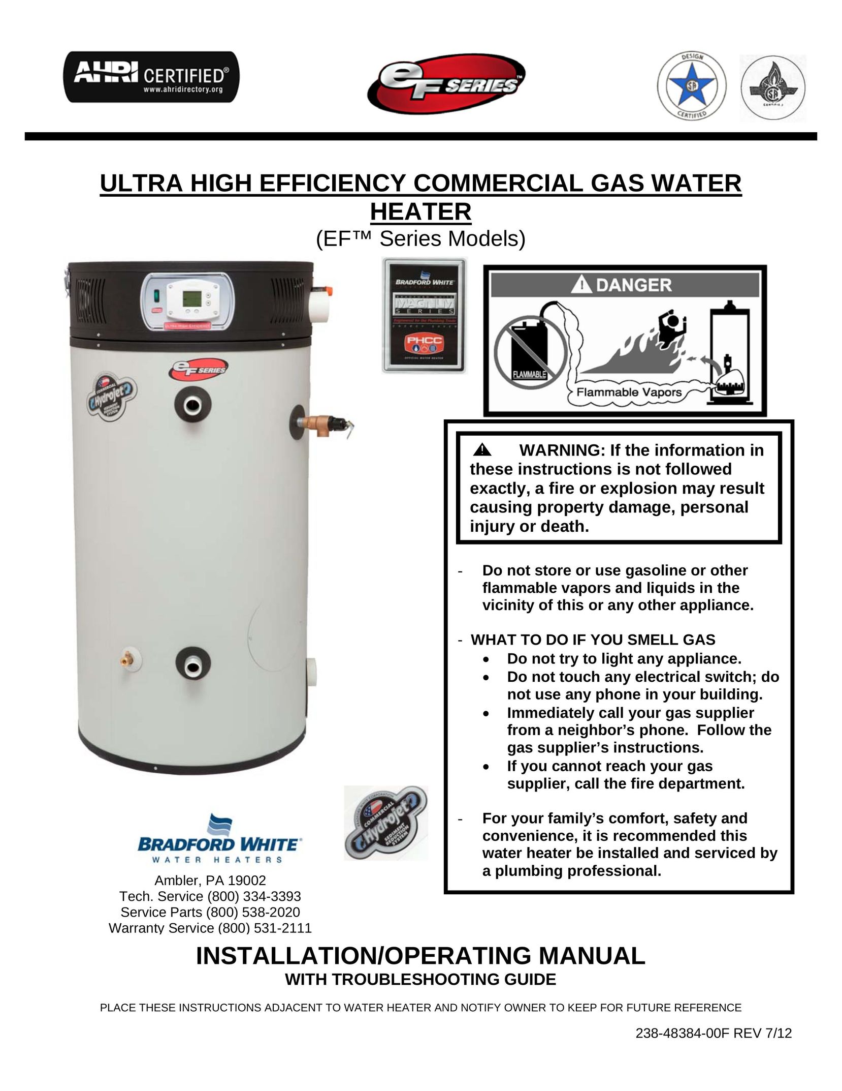 Bradford-White Corp 238-48384-00F Water Heater User Manual