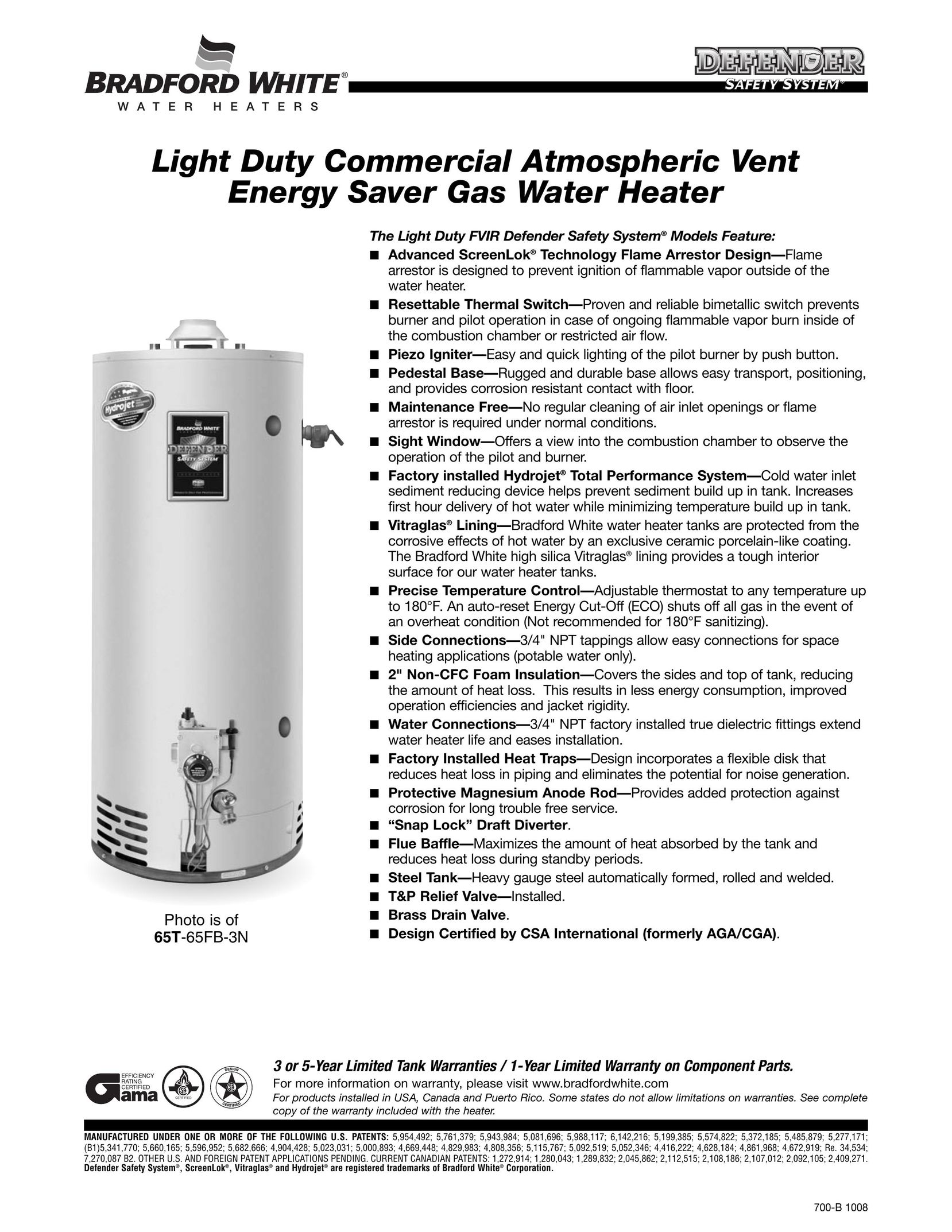 Bradford-White Corp 65T-65FB-3N Water Heater User Manual