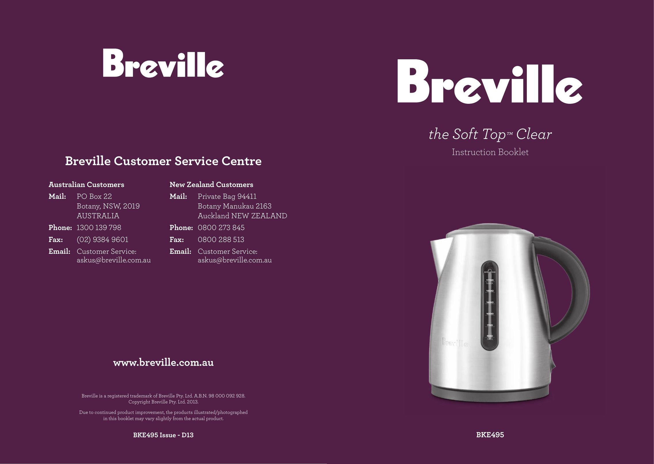 Breville BKE495 Water Heater User Manual
