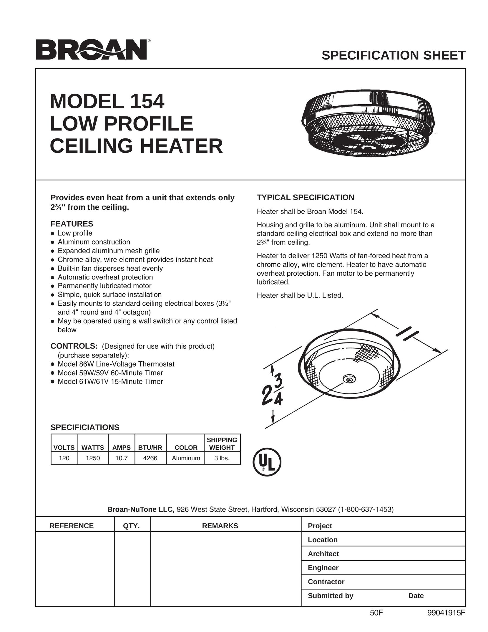 Broan 154 Water Heater User Manual
