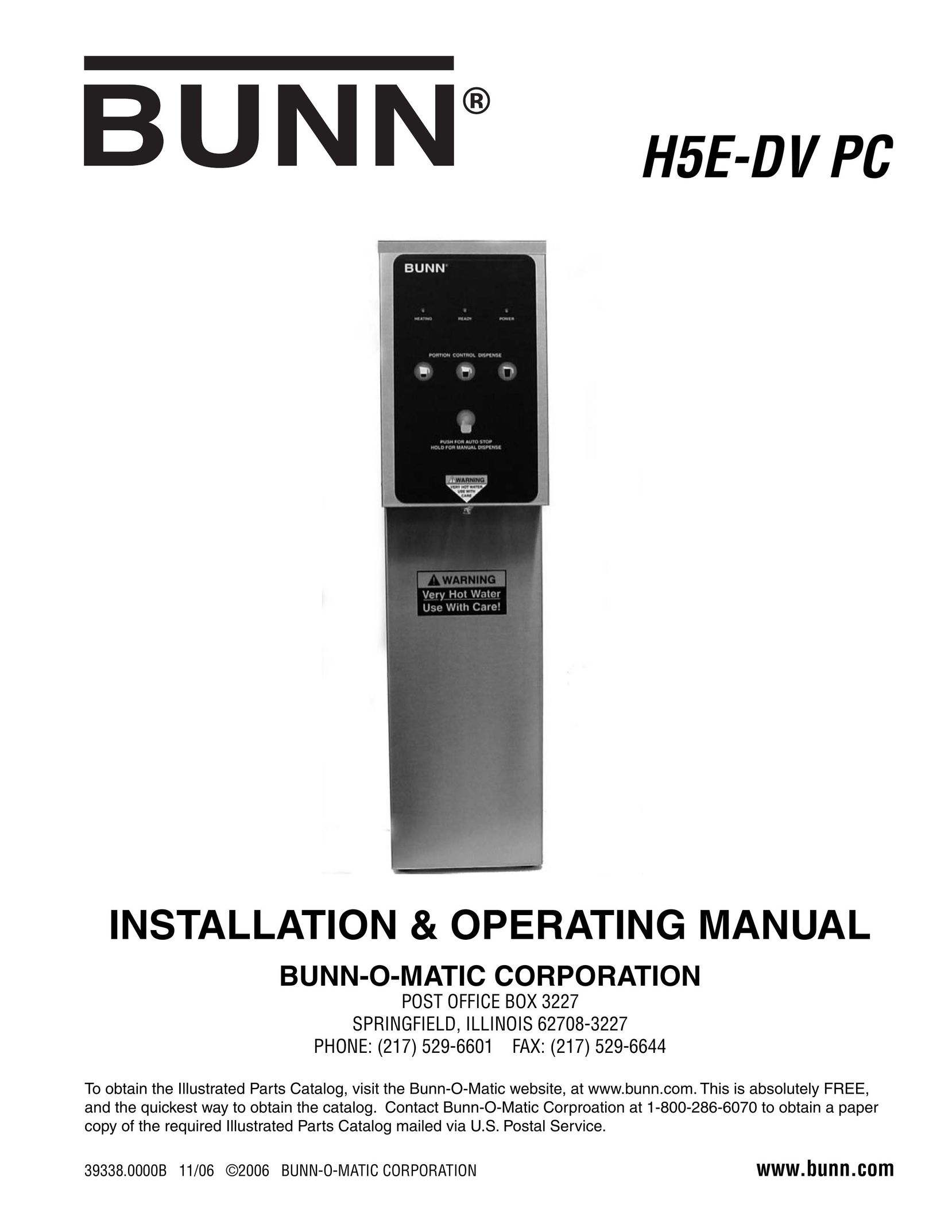 Bunn H5E-DV PC Water Heater User Manual