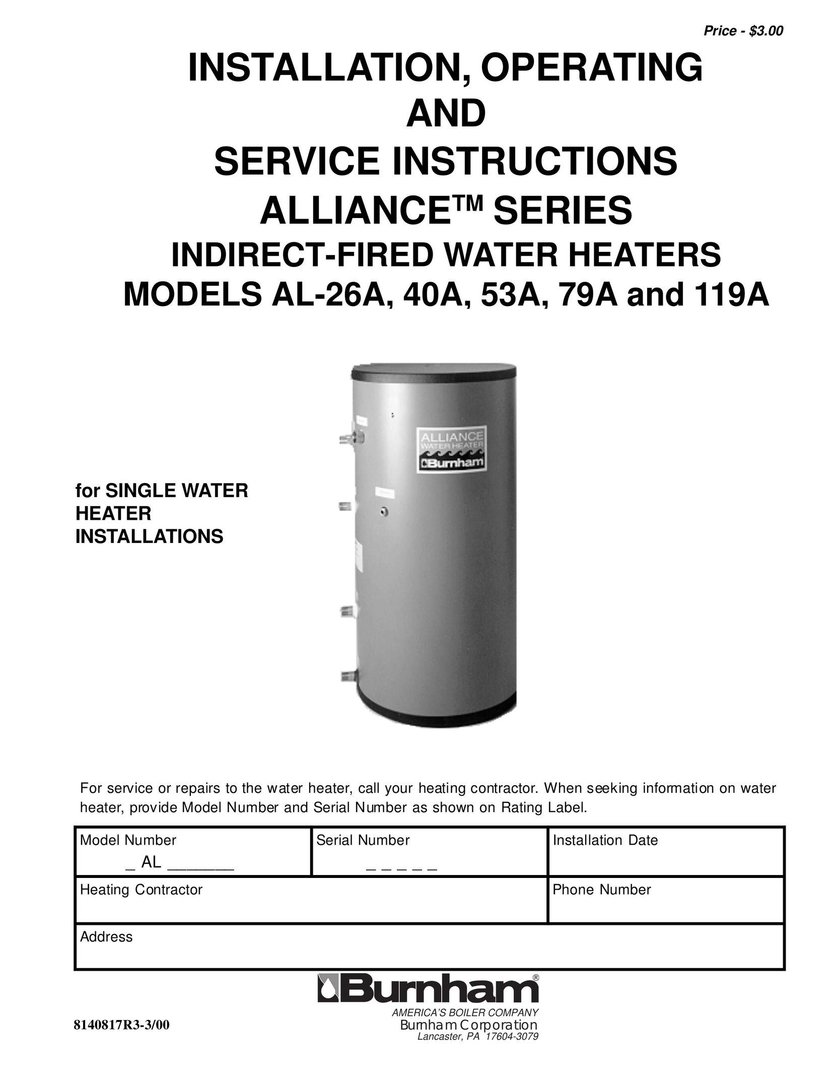 Burnham AL-26A Water Heater User Manual