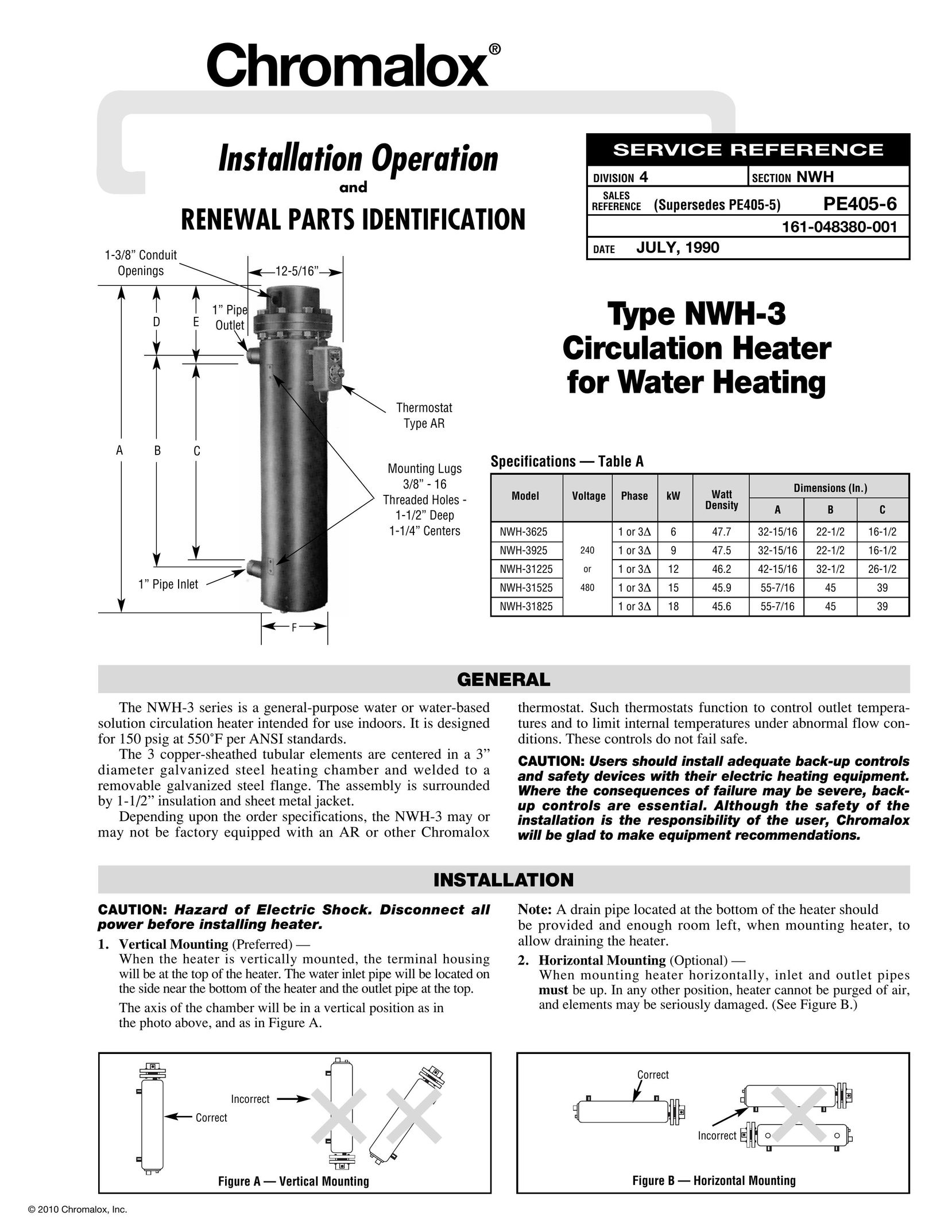Chromalox NWH-31225 Water Heater User Manual