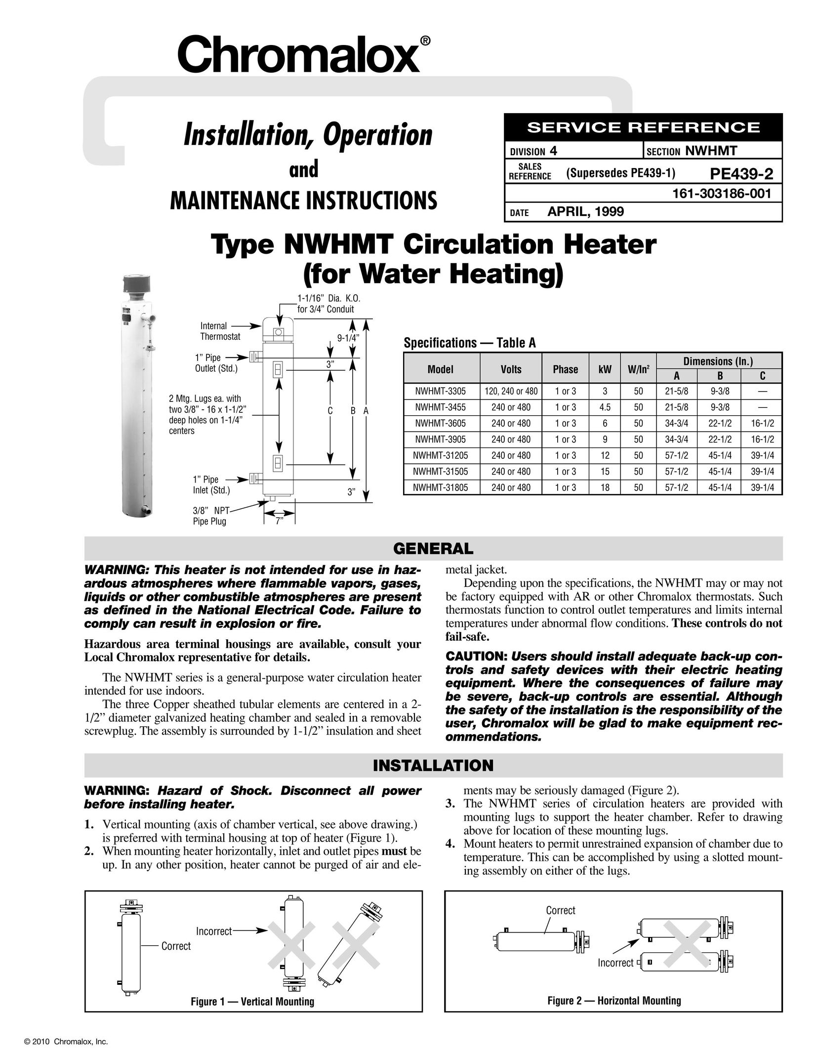 Chromalox NWHMT Water Heater User Manual