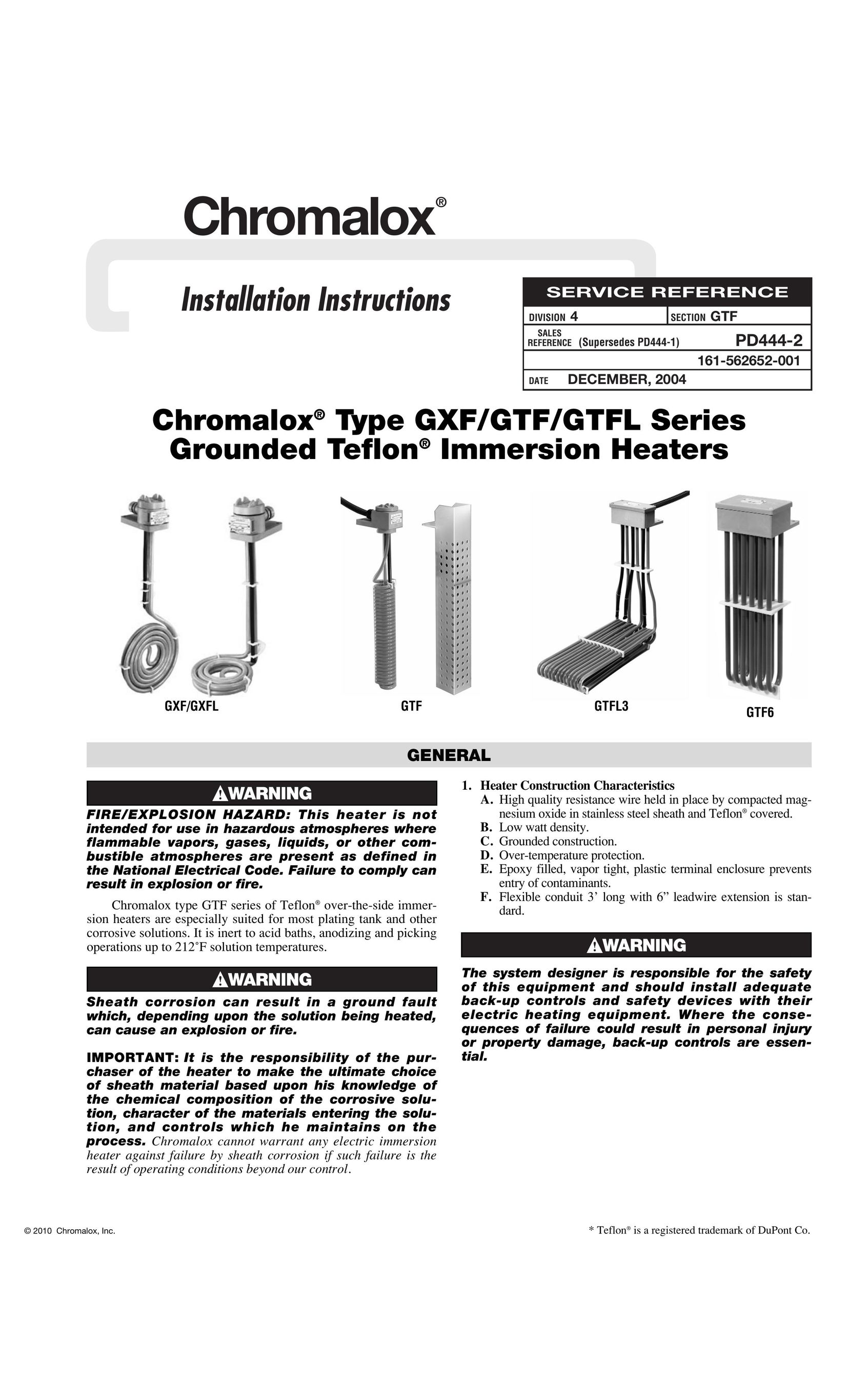 Chromalox PD444-2 Water Heater User Manual