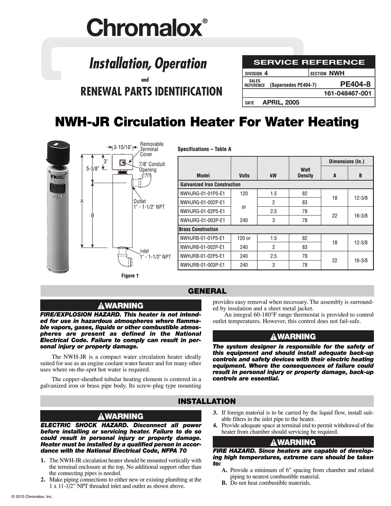Chromalox PE404-8 Water Heater User Manual
