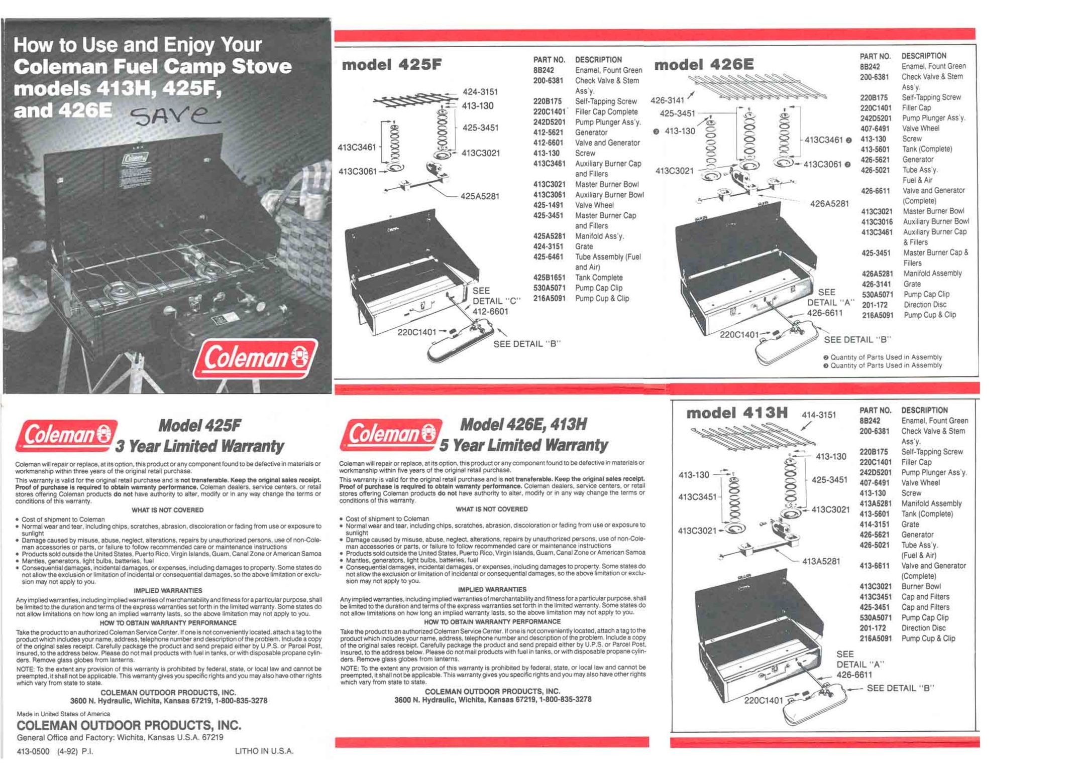 Coleman 413H Water Heater User Manual
