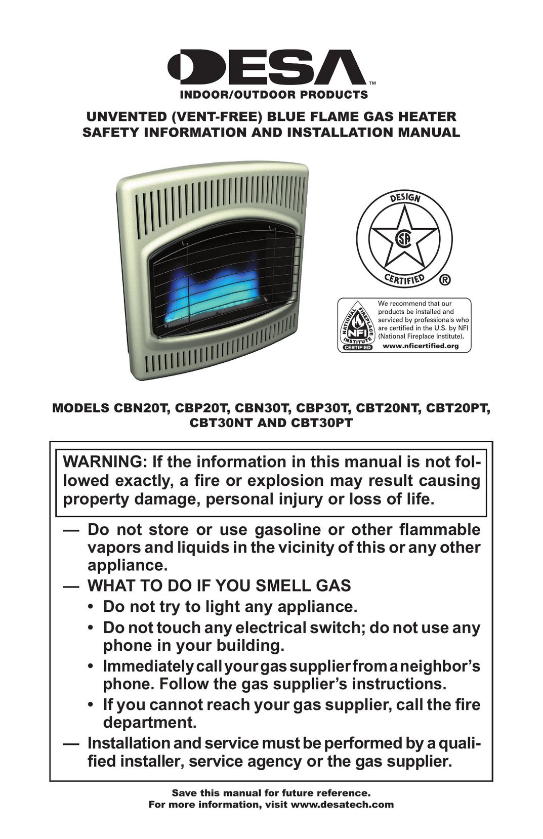 Desa CBT30NT, CBT30PT Water Heater User Manual