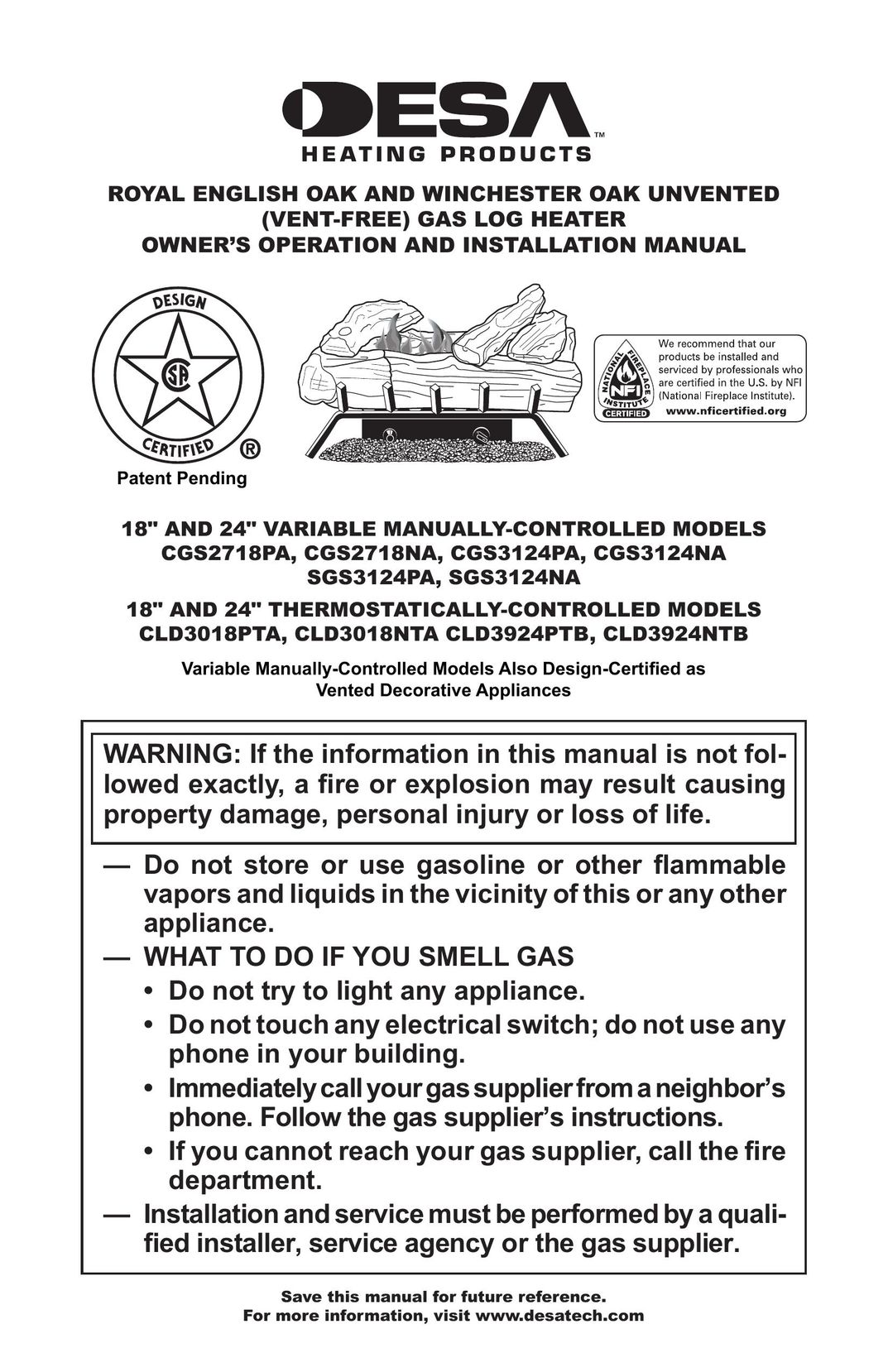 Desa CGS2718NA Water Heater User Manual