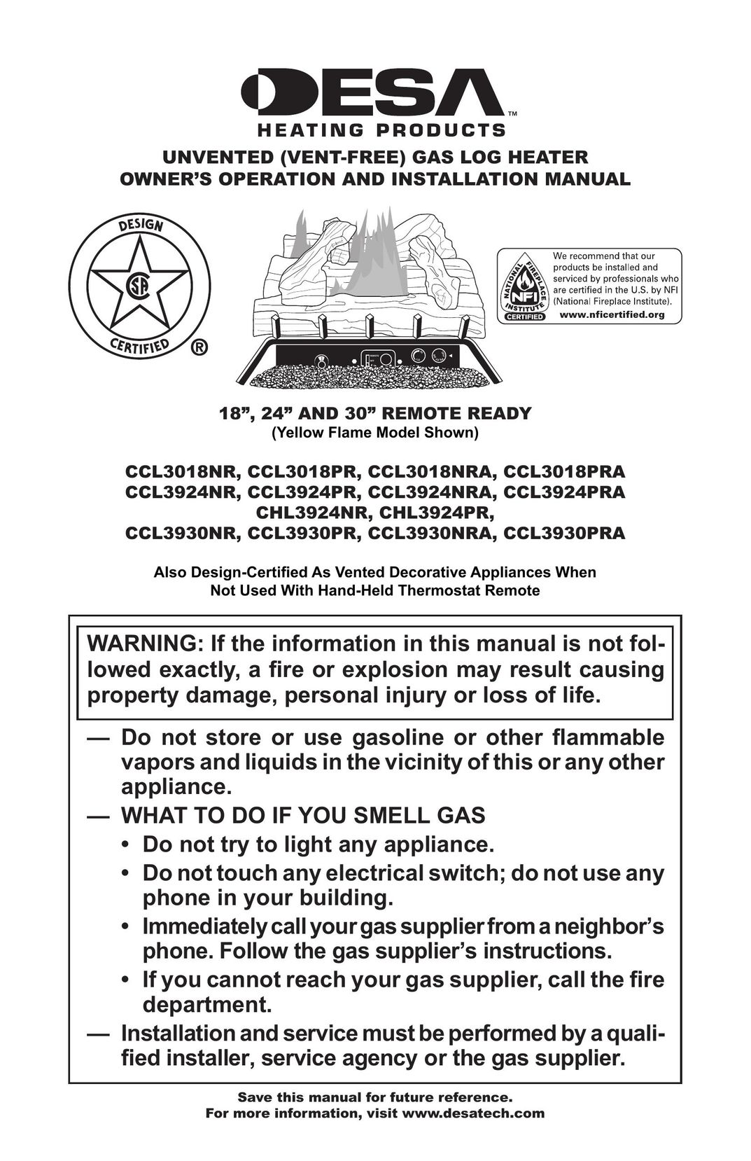 Desa CHL3924PR Water Heater User Manual