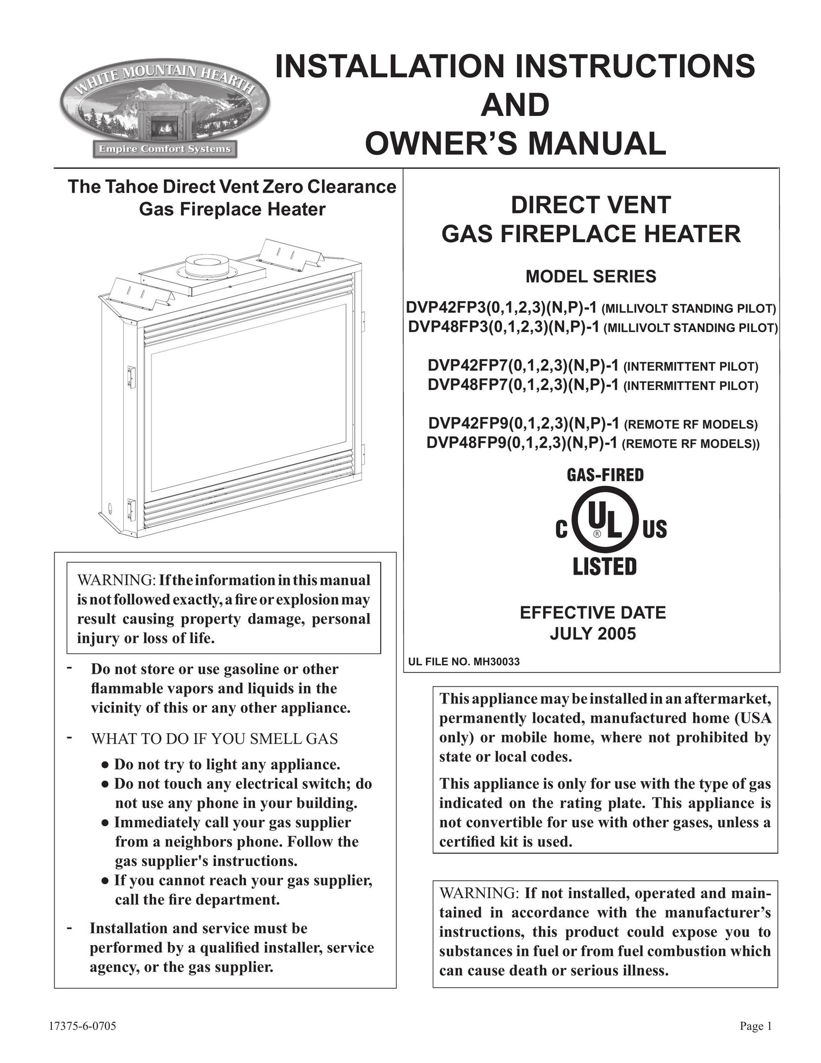 Empire Comfort Systems DVP42FP7 Water Heater User Manual