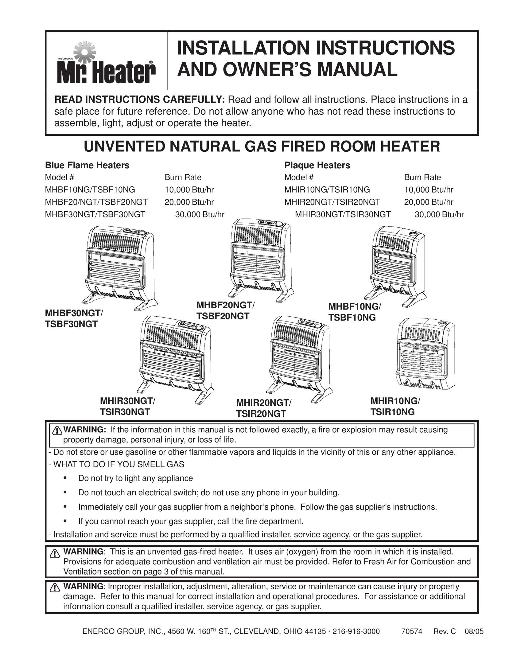Enerco TSIR10NG Water Heater User Manual