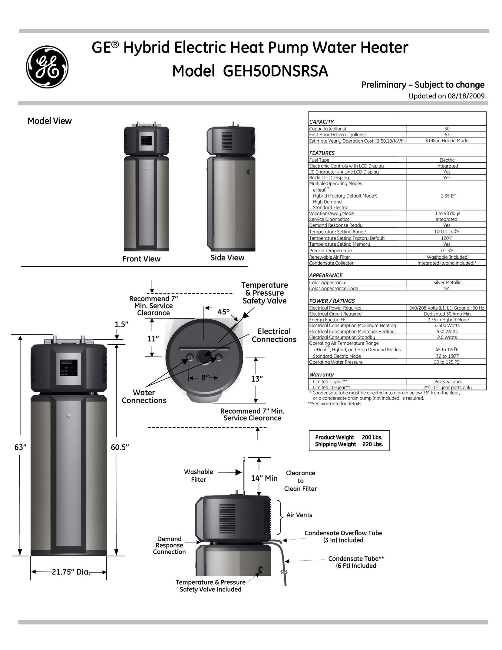 GE GEH50DNSRSA Water Heater User Manual