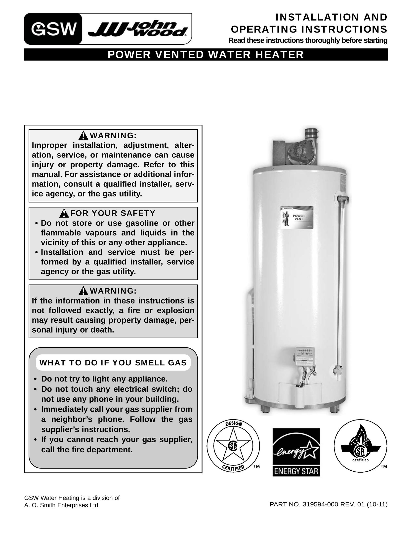 GSW 319594-000 Water Heater User Manual