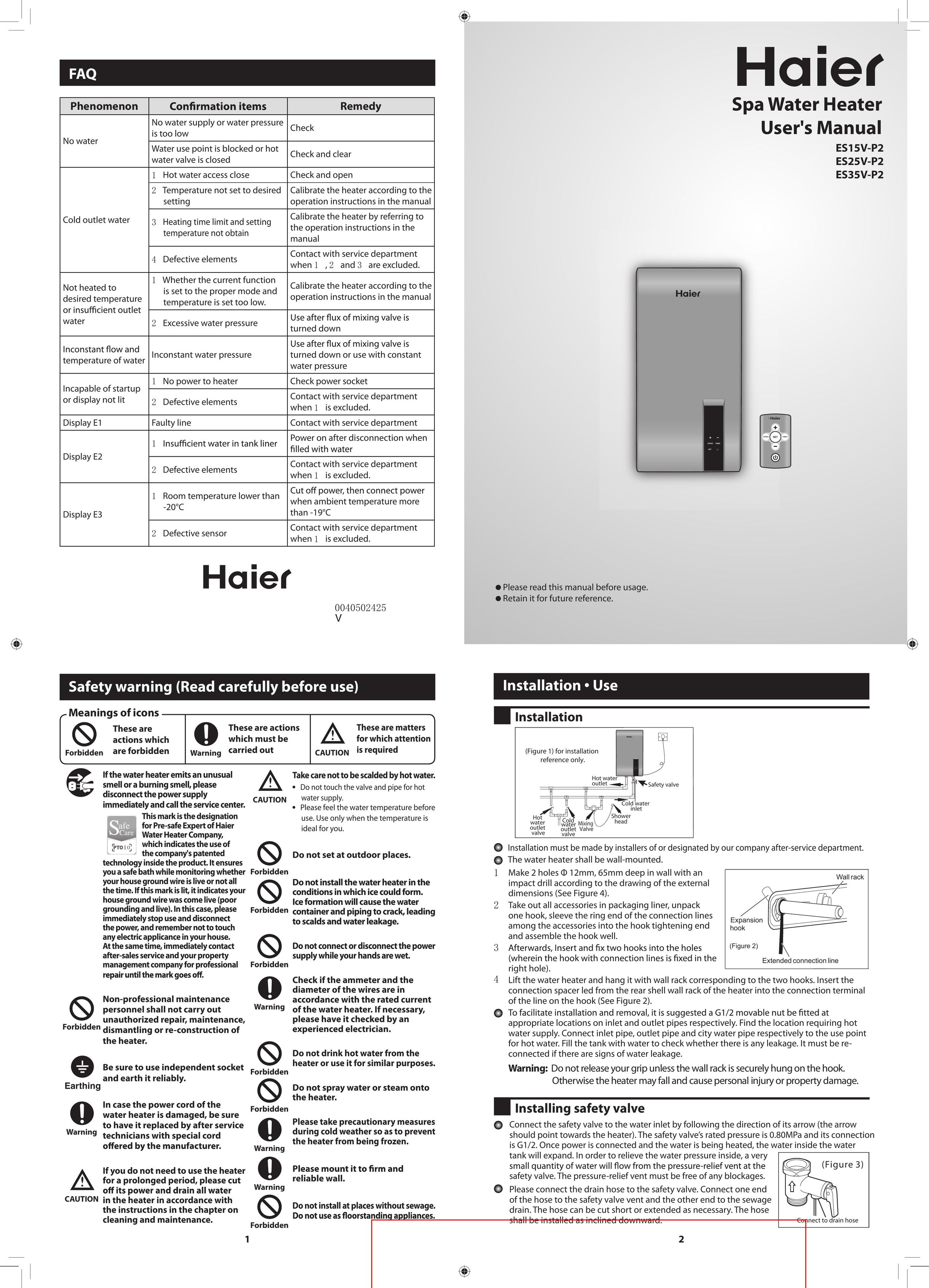 Haier ES25V-P2 Water Heater User Manual