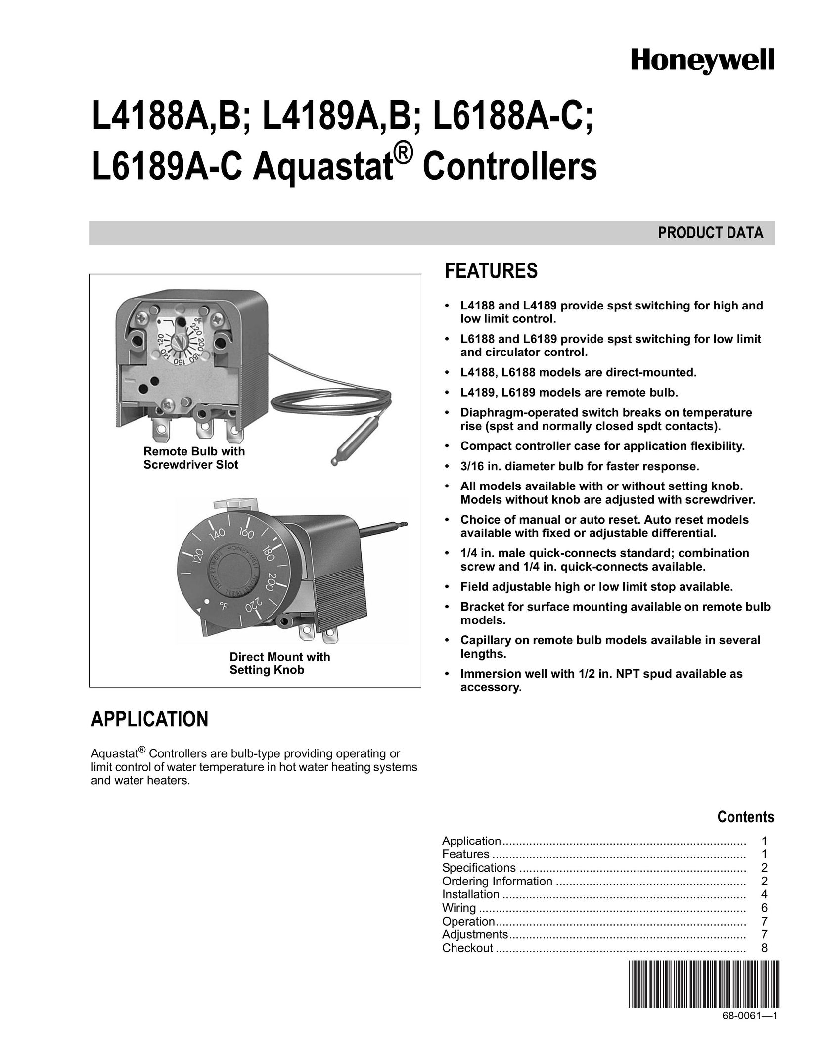 Honeywell L4188A Water Heater User Manual