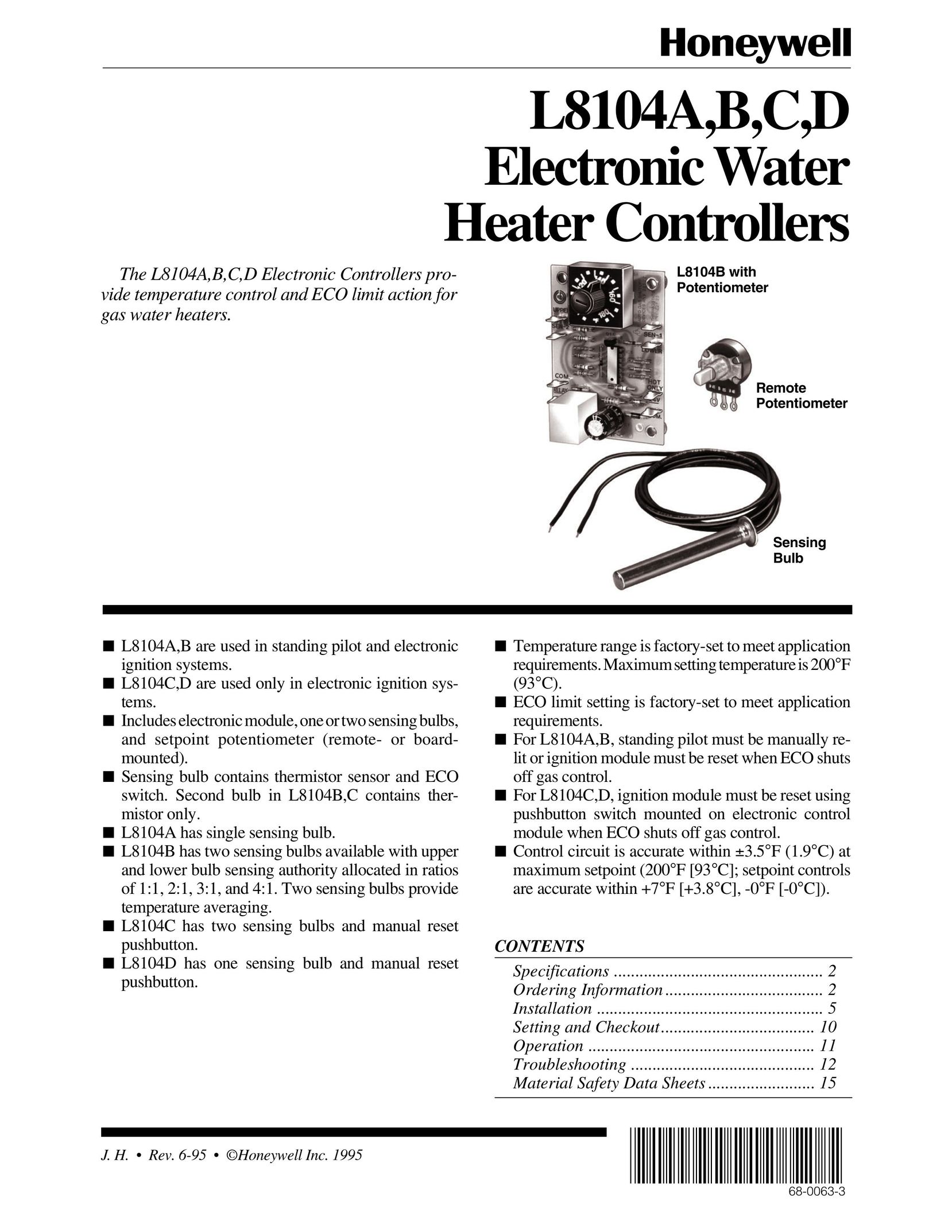 Honeywell L8104A Water Heater User Manual