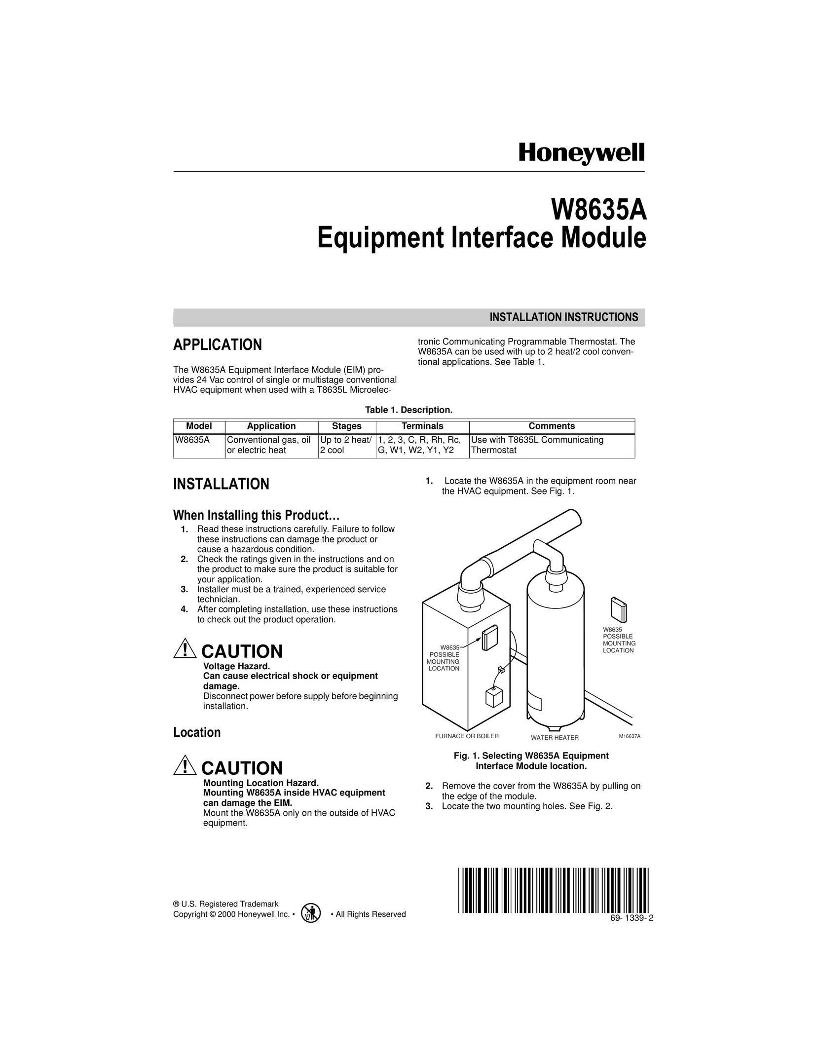 Honeywell W8635A Water Heater User Manual
