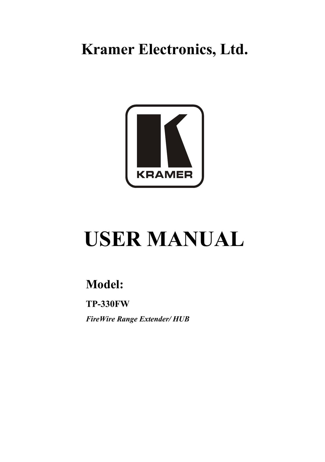Kramer Electronics TP-330FW Water Heater User Manual