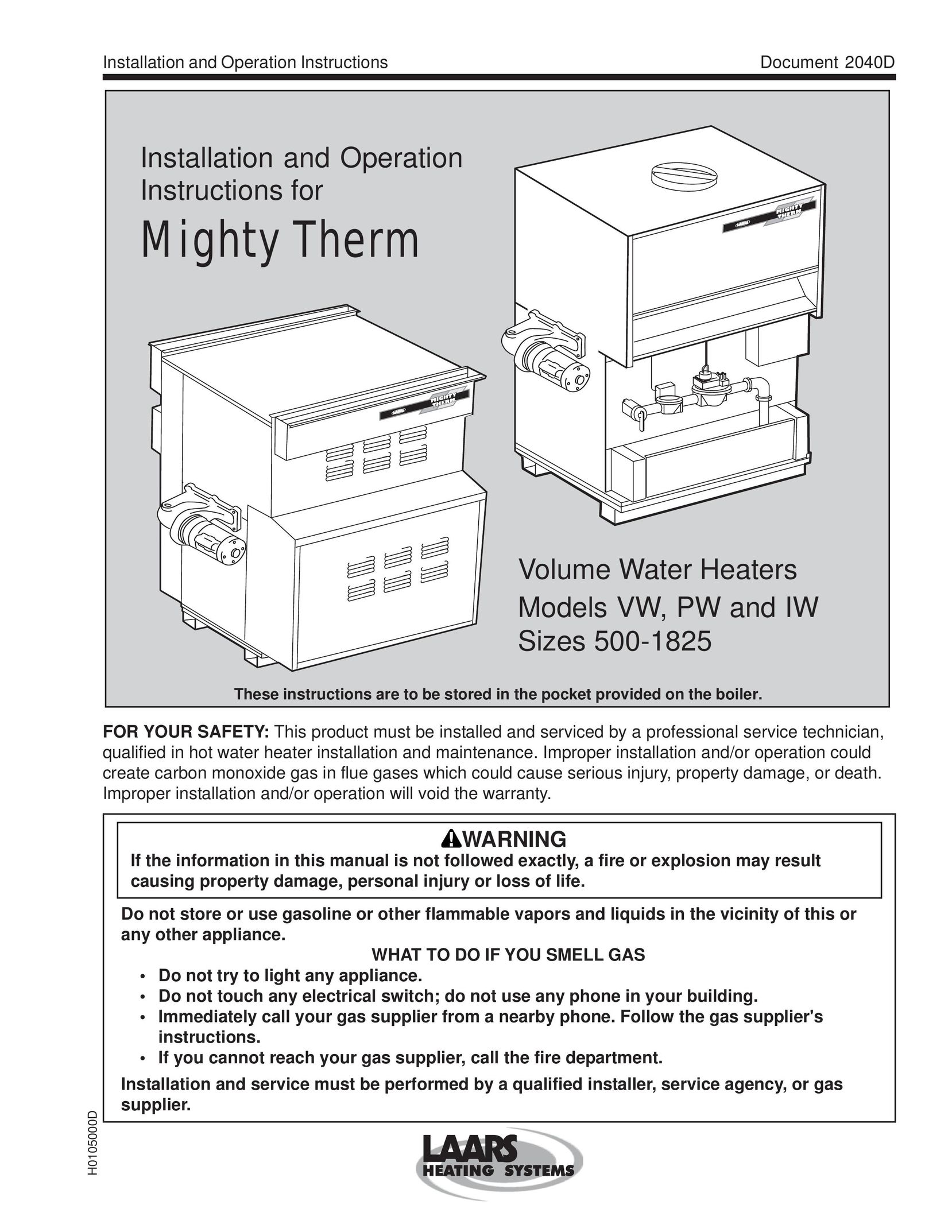 Laarsen Associates PW Water Heater User Manual