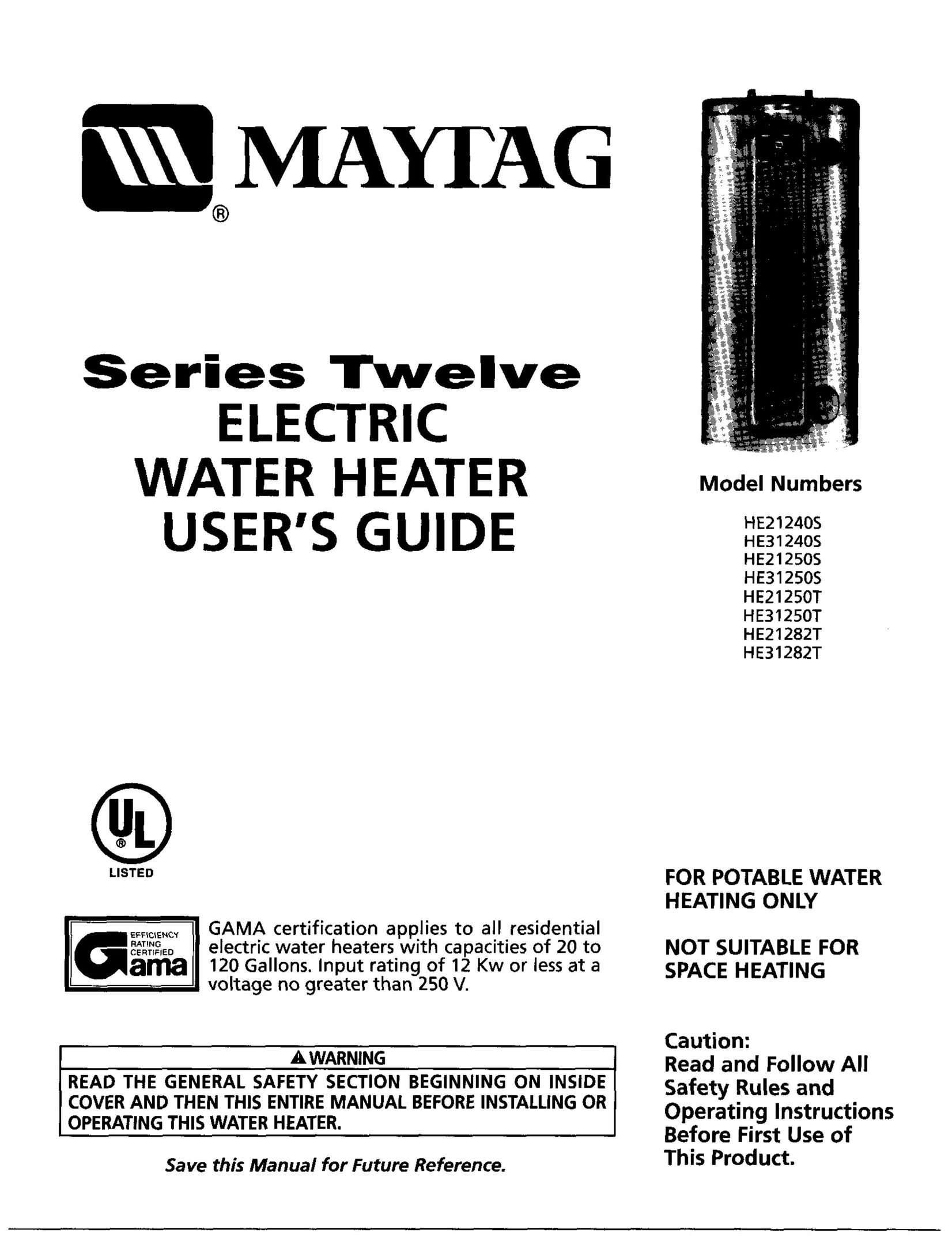 Maytag HE21250T Water Heater User Manual
