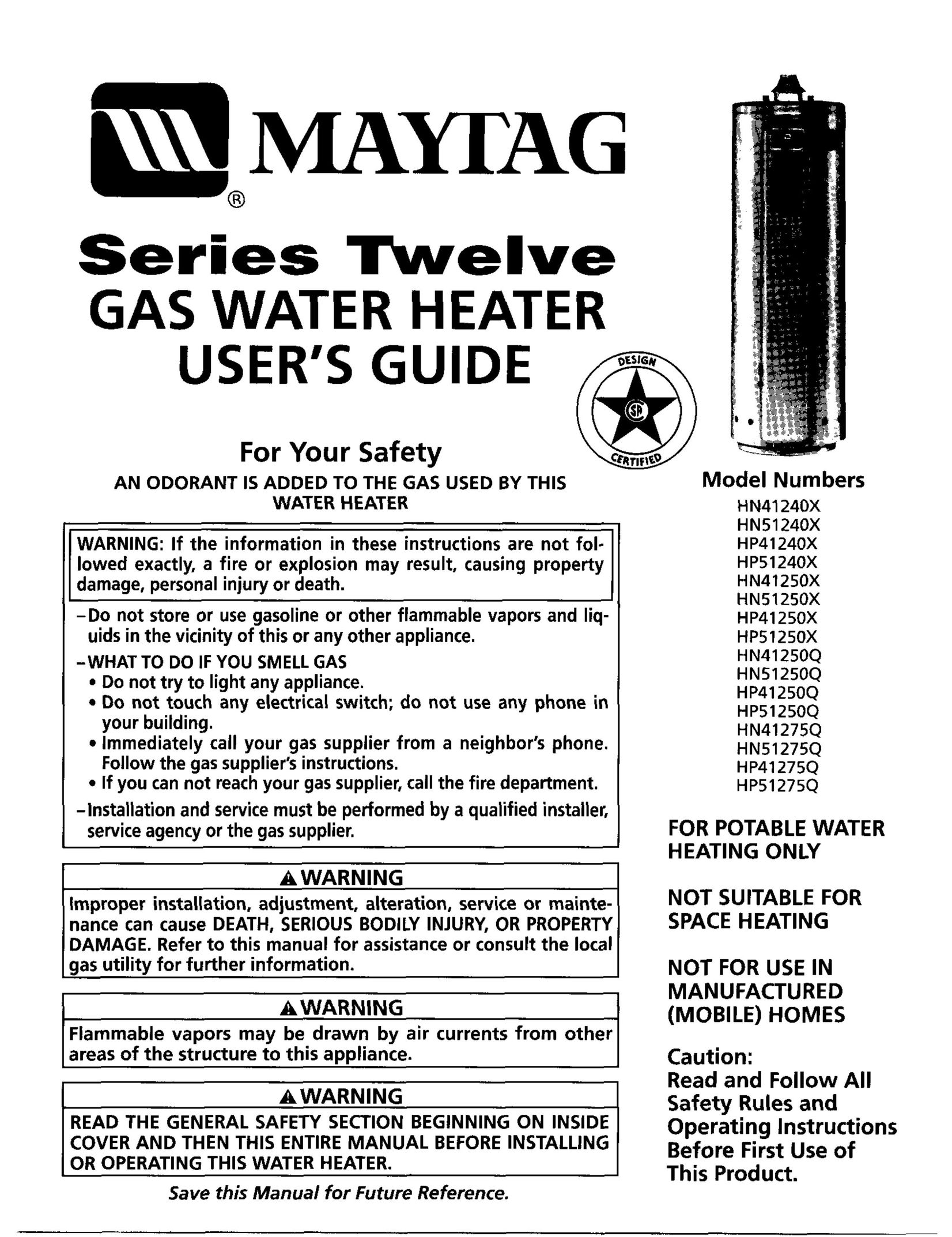 Maytag HN41240X Water Heater User Manual