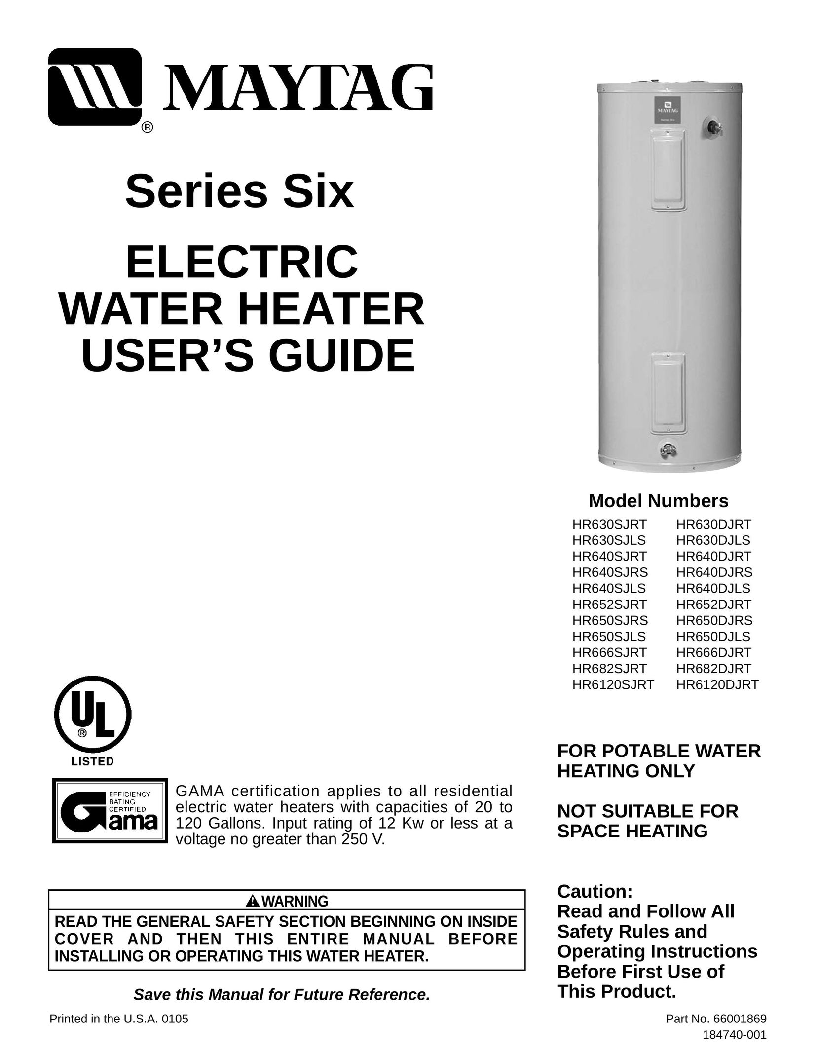 Maytag HR6120DJRT Water Heater User Manual