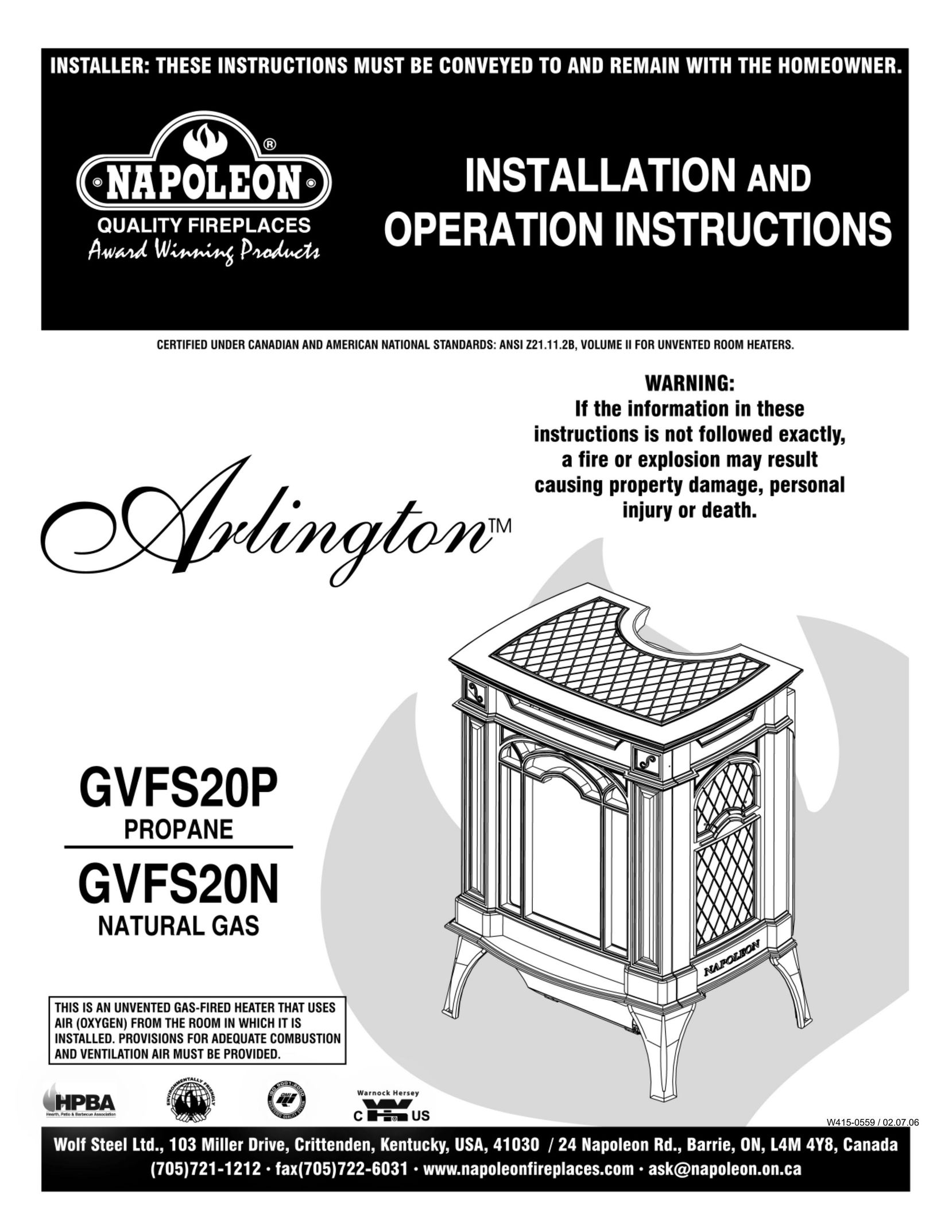 Napoleon Fireplaces GVFS20N Water Heater User Manual