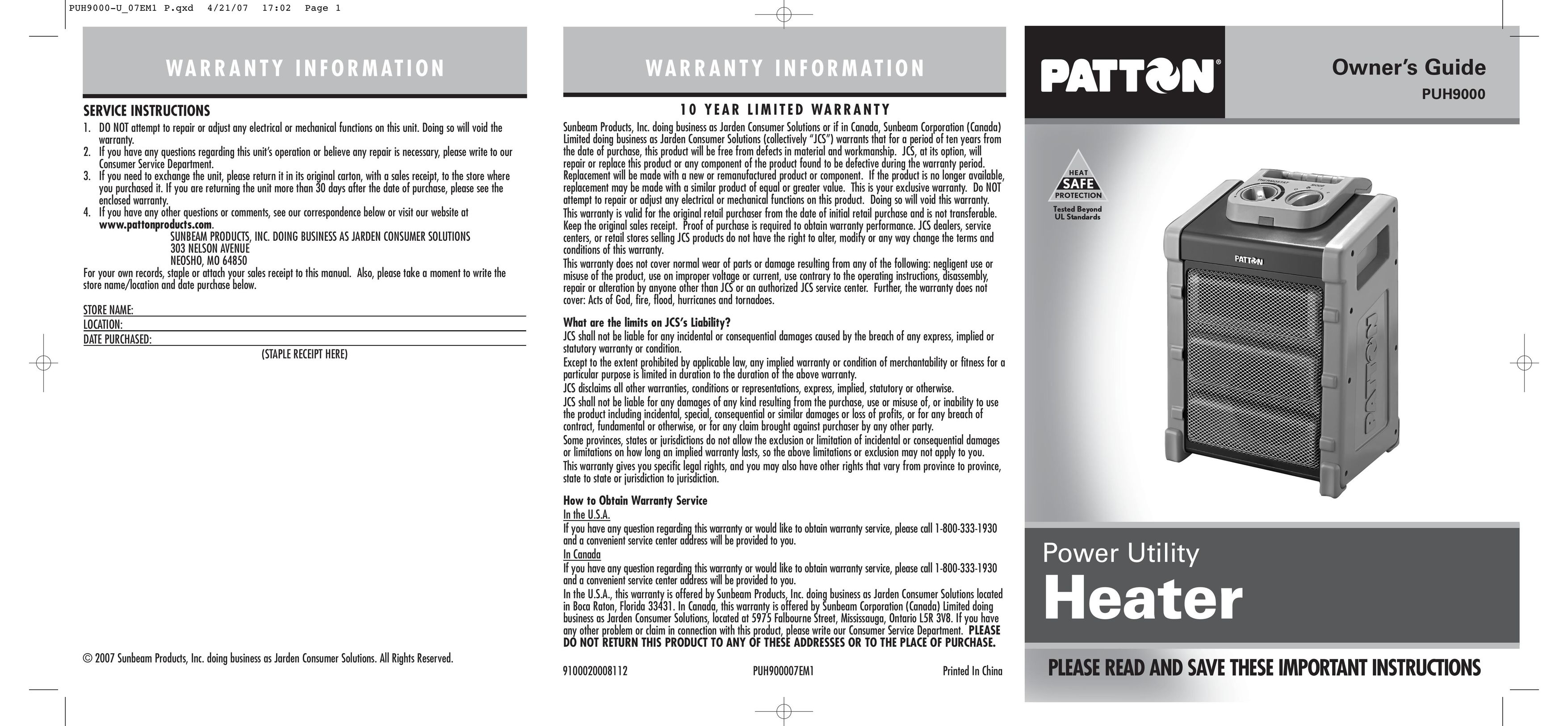 Patton electronic PUH9000 Water Heater User Manual