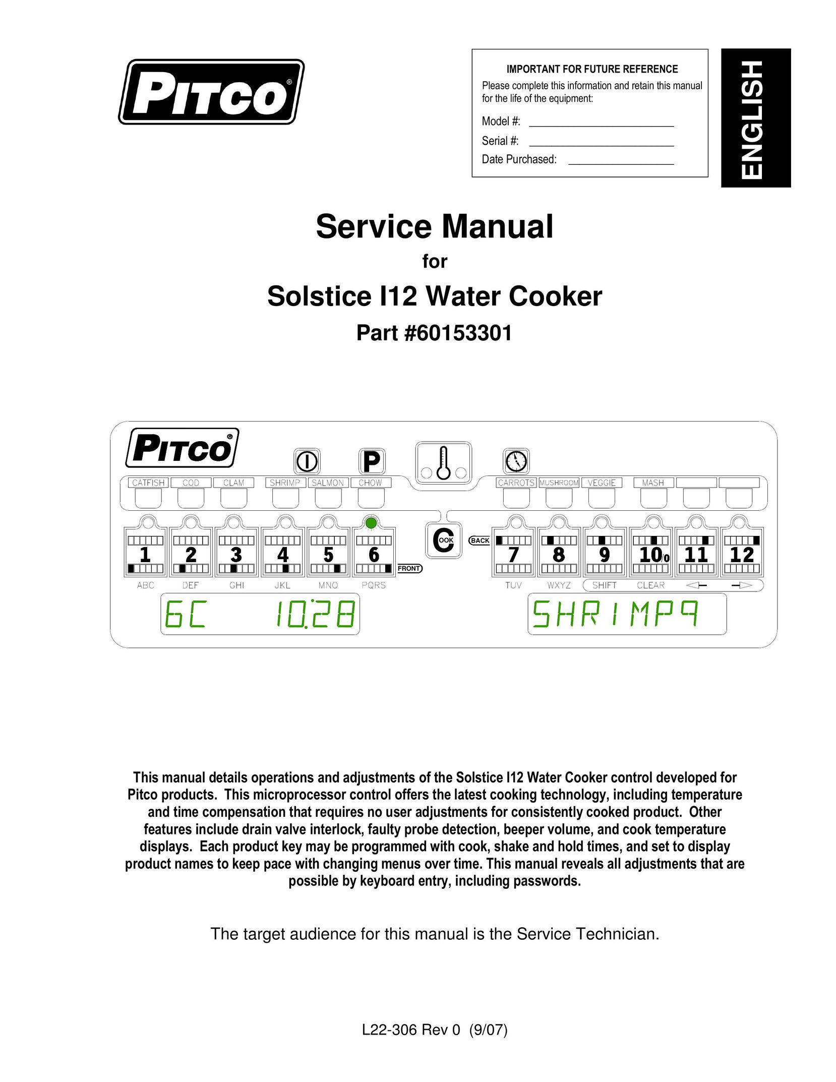 Pitco Frialator L22-306 Water Heater User Manual