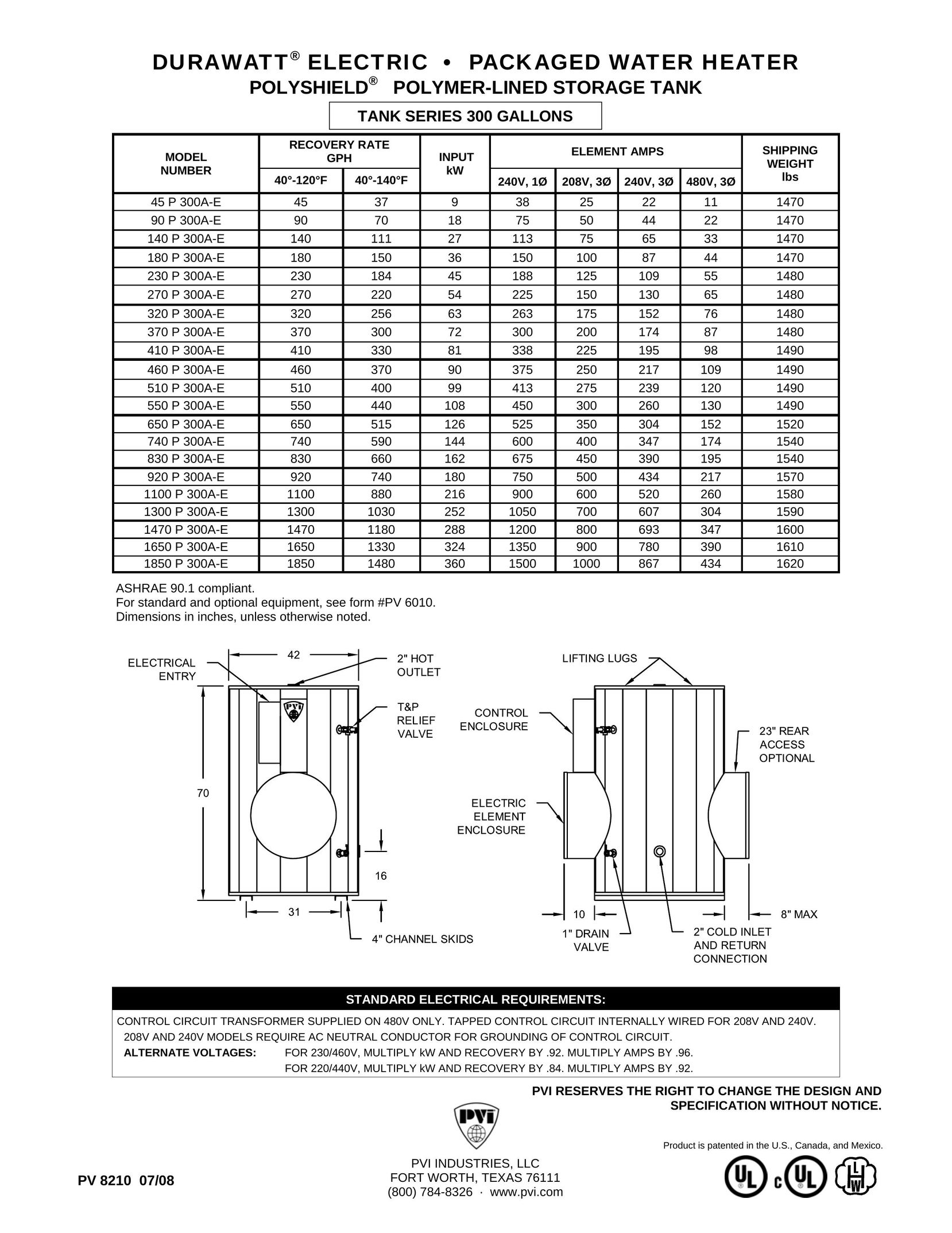 PVI Industries 180N300A-E Water Heater User Manual