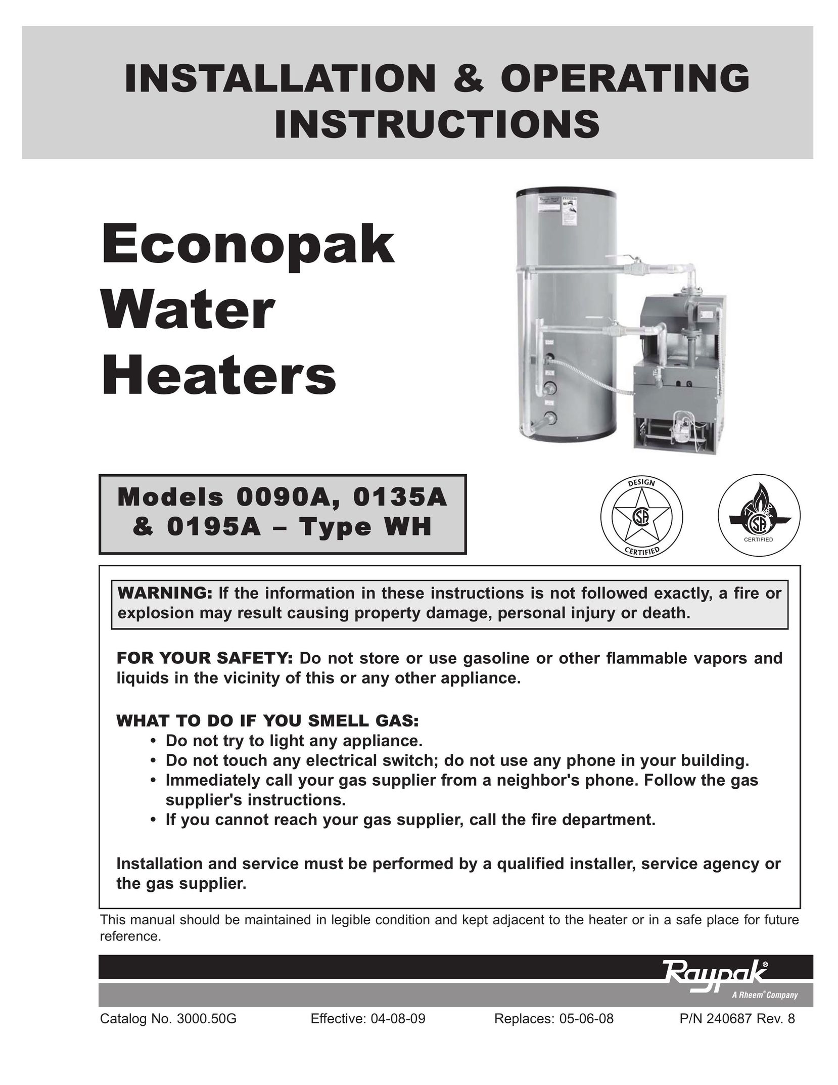Raypak 0090A Water Heater User Manual