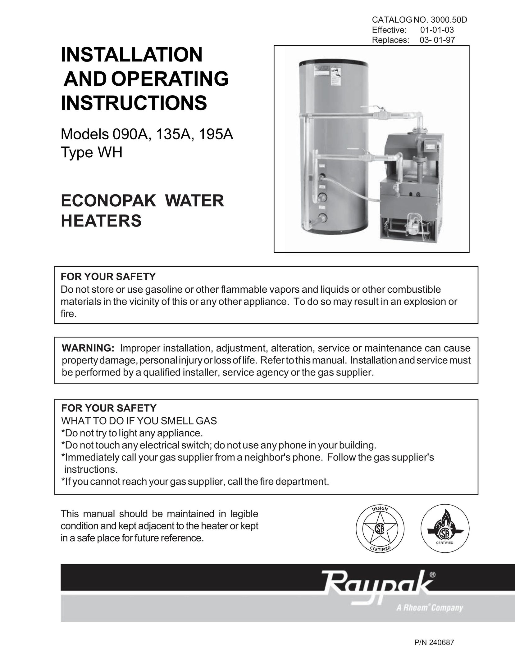 Raypak 090A Water Heater User Manual