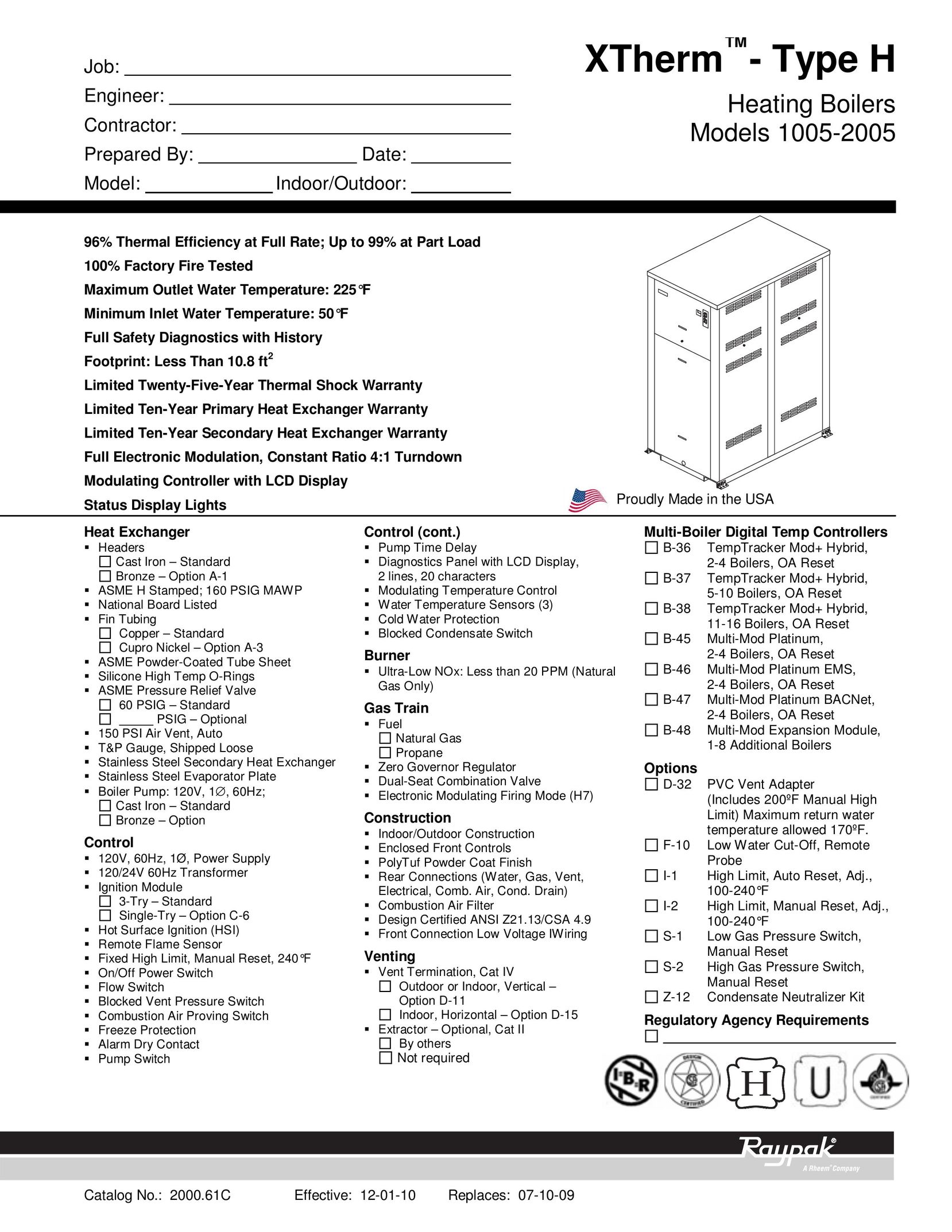 Raypak 1005-2005 Water Heater User Manual