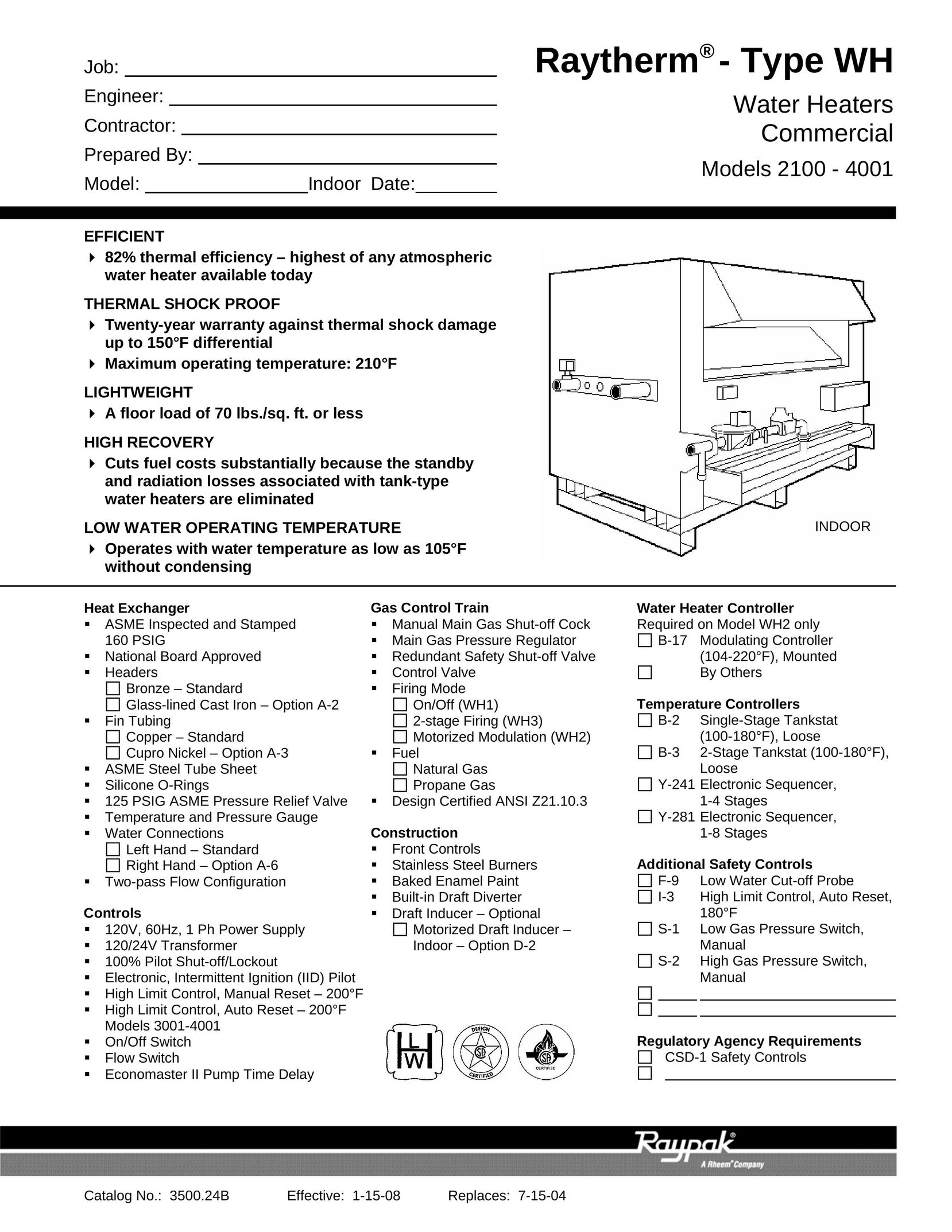 Raypak 2100 - 4001 Water Heater User Manual