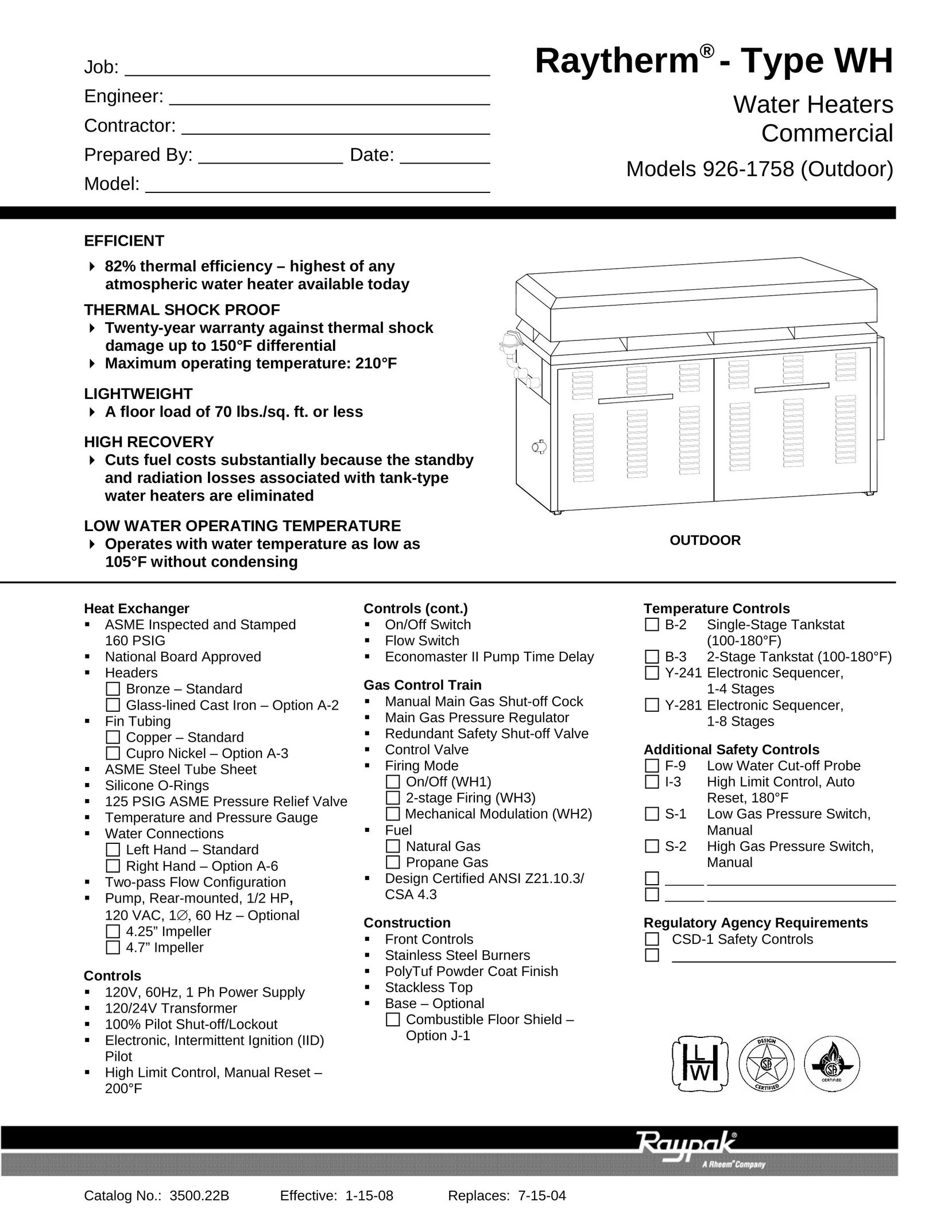 Raypak 926-1758 Water Heater User Manual