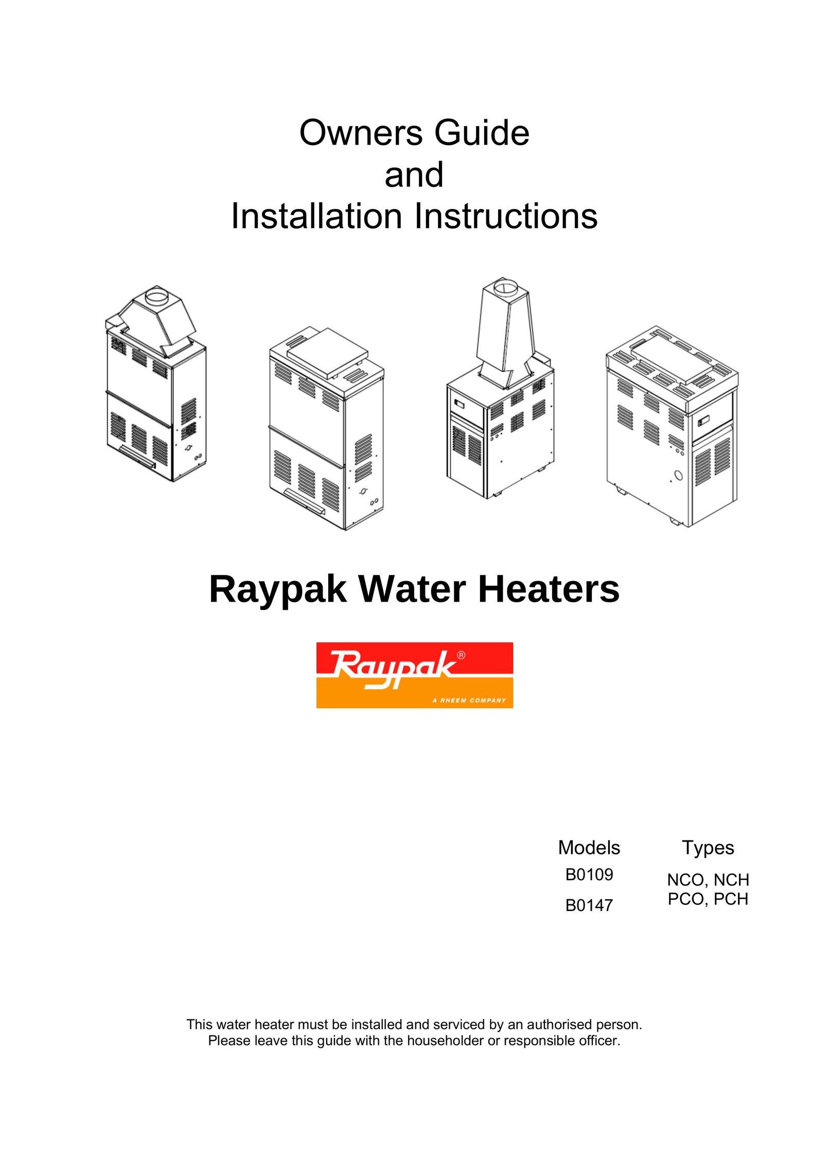 Raypak B0109 Water Heater User Manual