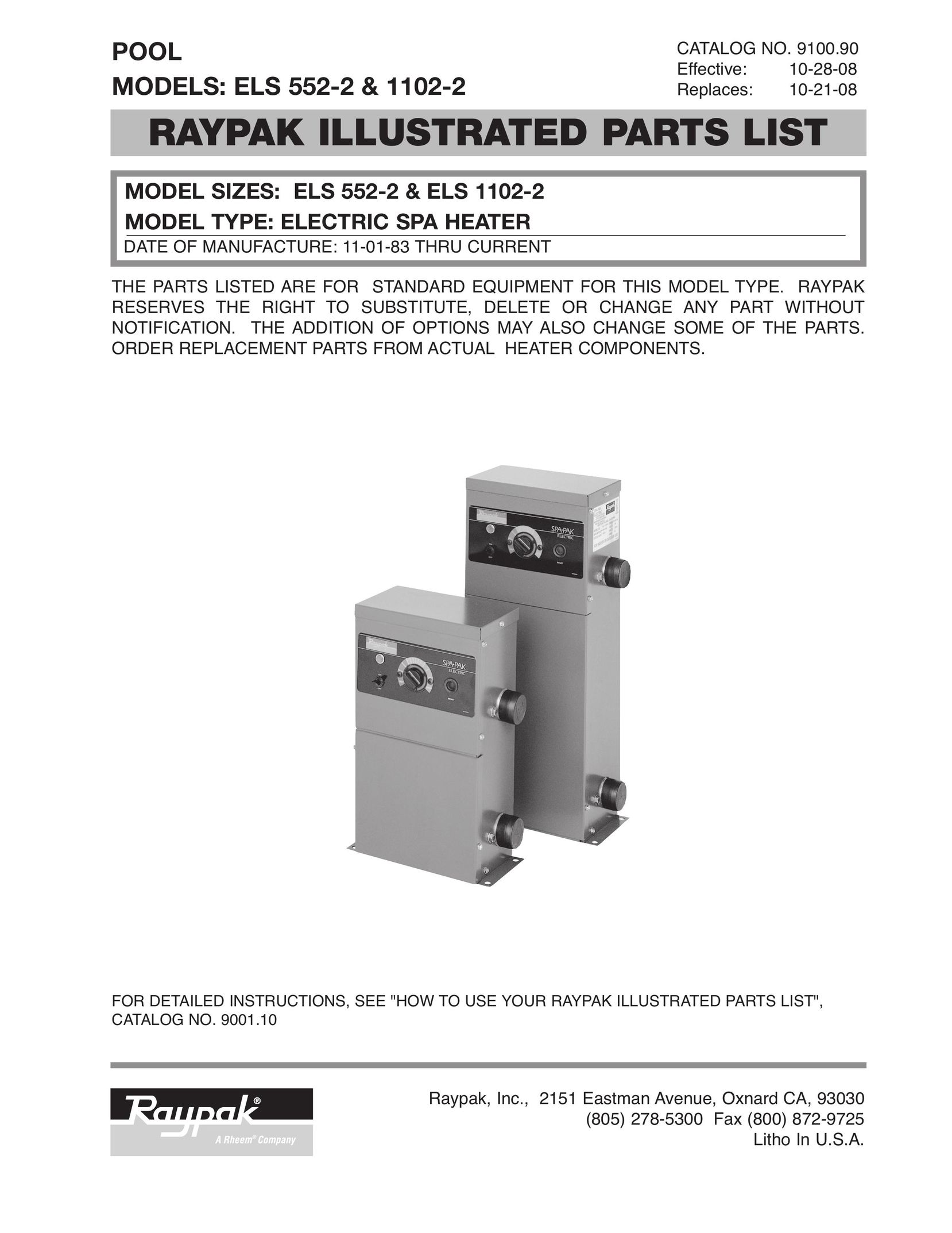 Raypak els 552-2 Water Heater User Manual