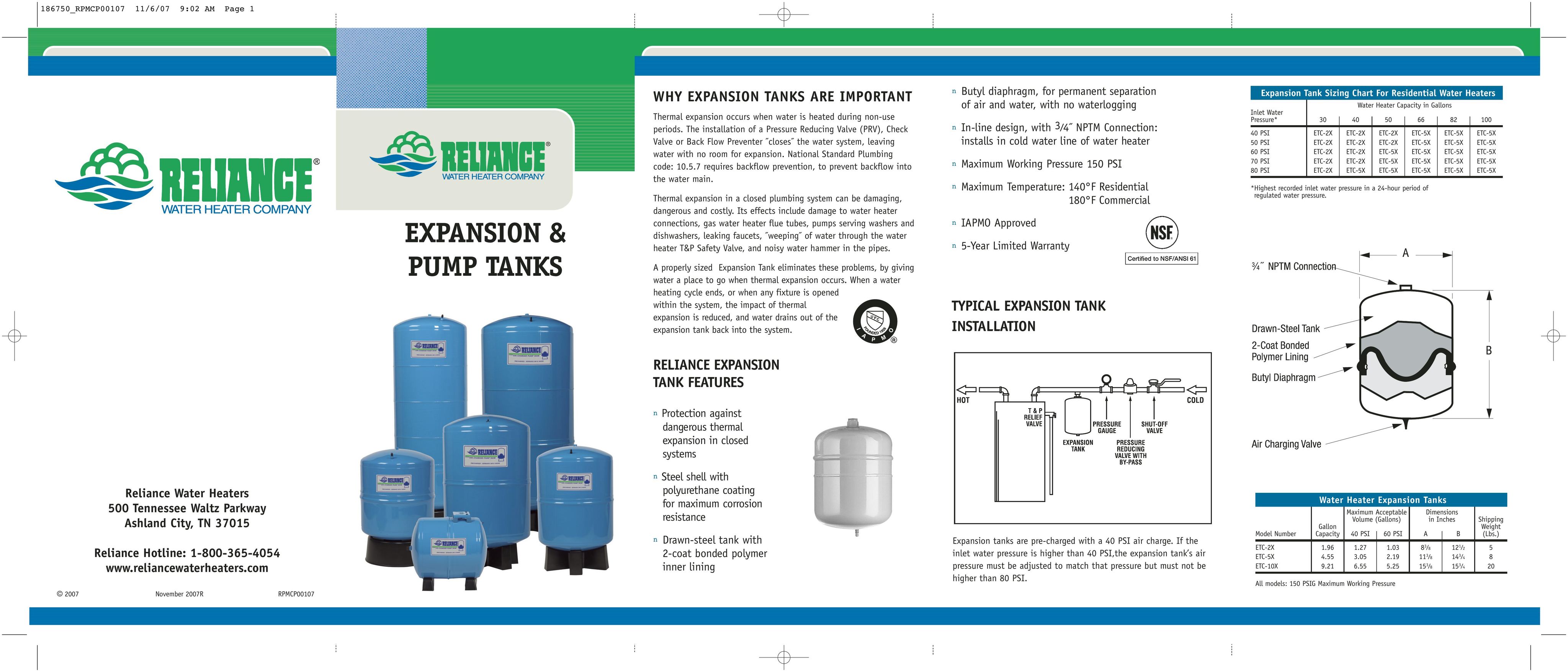Reliance Water Heaters ETC-10X Water Heater User Manual