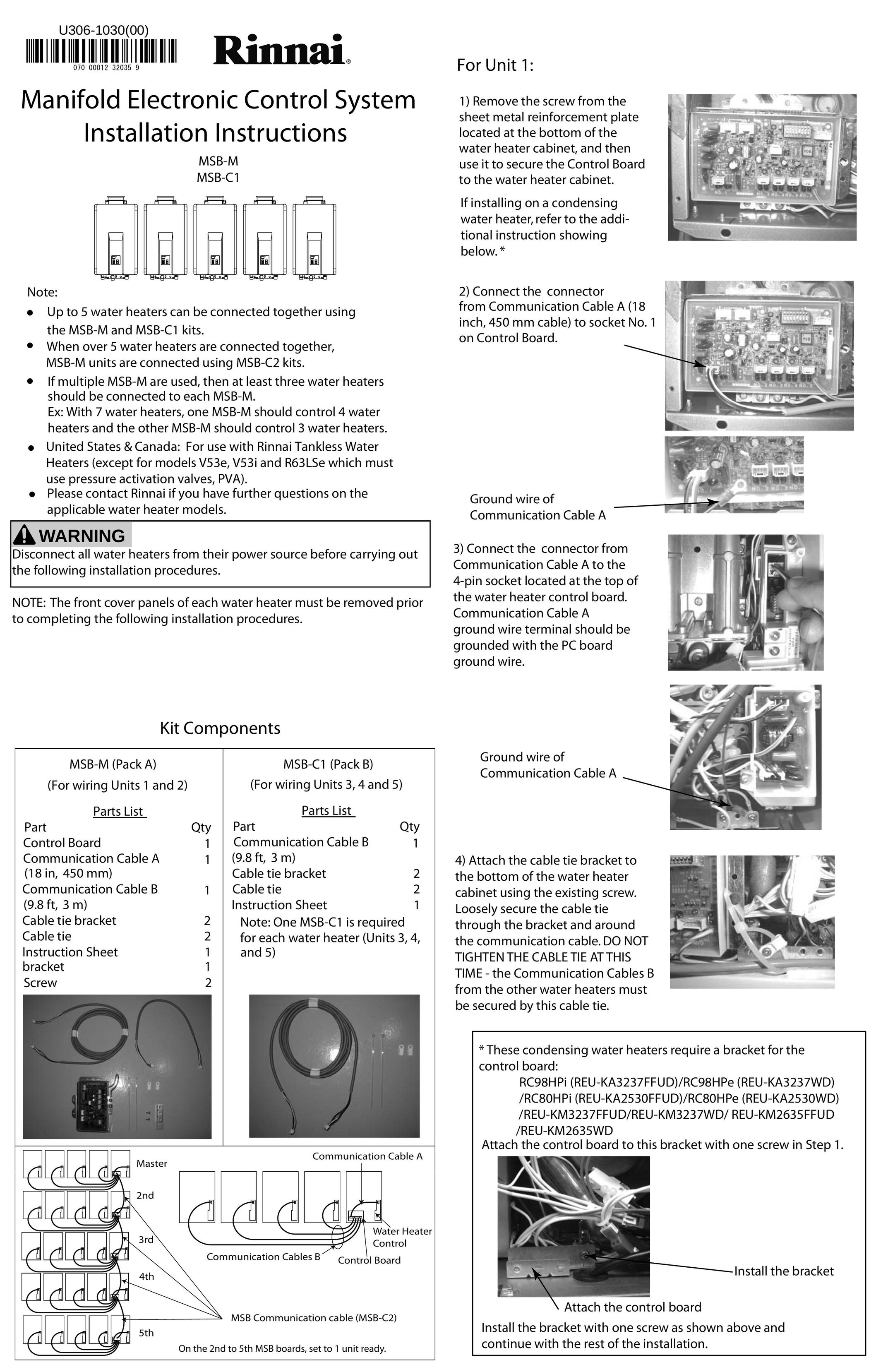 Rinnai MSB-C1 Water Heater User Manual