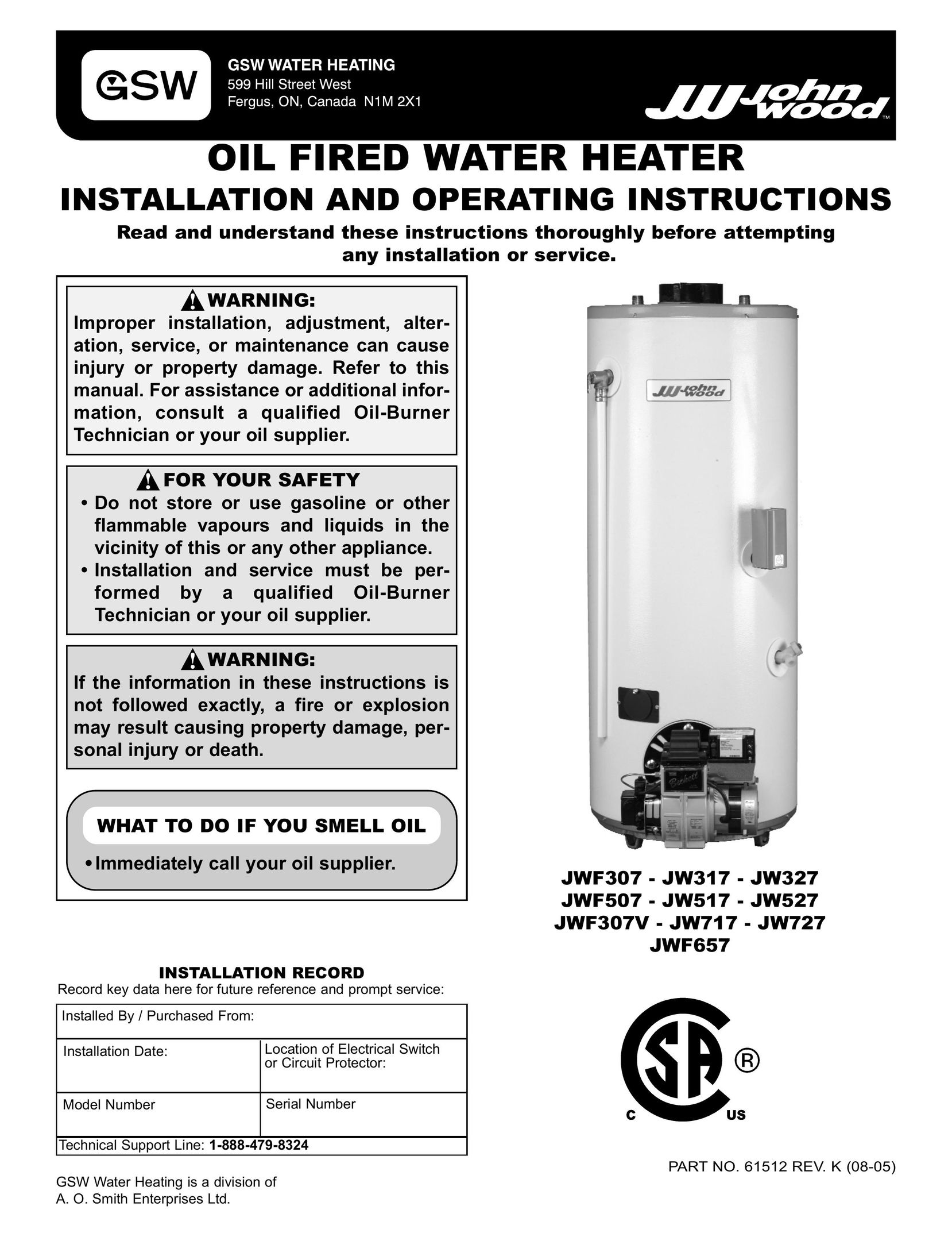 Smith Cast Iron Boilers JWF307 Water Heater User Manual