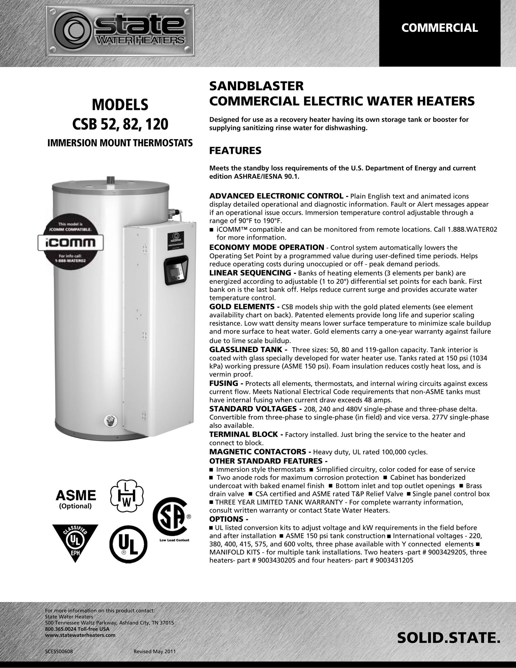 Solid State Logic CSB 52 Water Heater User Manual